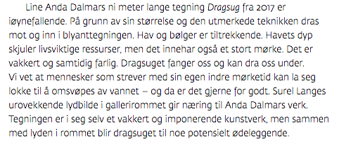 Utdrag fra kritikk av Øystein Voll, Sekunstmagasin 2019