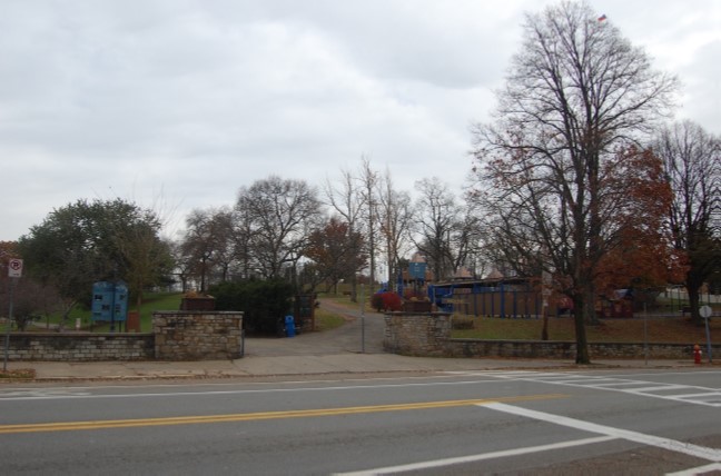 Riverview entrance and Blue Slide Playground off of Beechwood Boulevard