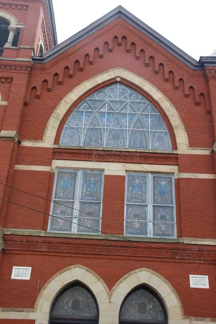 7 View south showing detail of stained glass windows in narthex and balcony.jpg