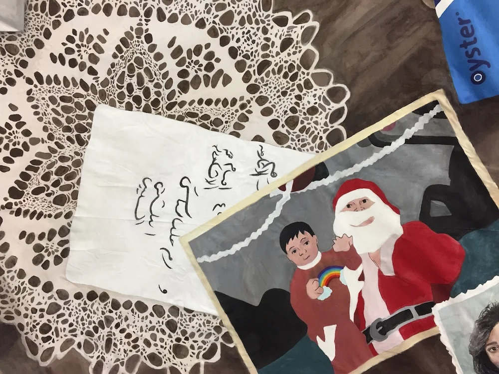 December Child (detail), Nada Elkalaawy, acrylics on cotton, 2017