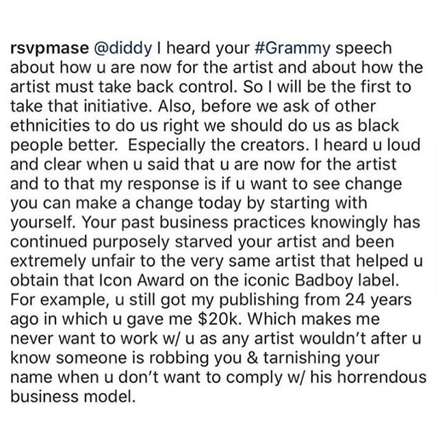 Artist, Mase sheds light on his publishing deal with Diddy. Thoughts???