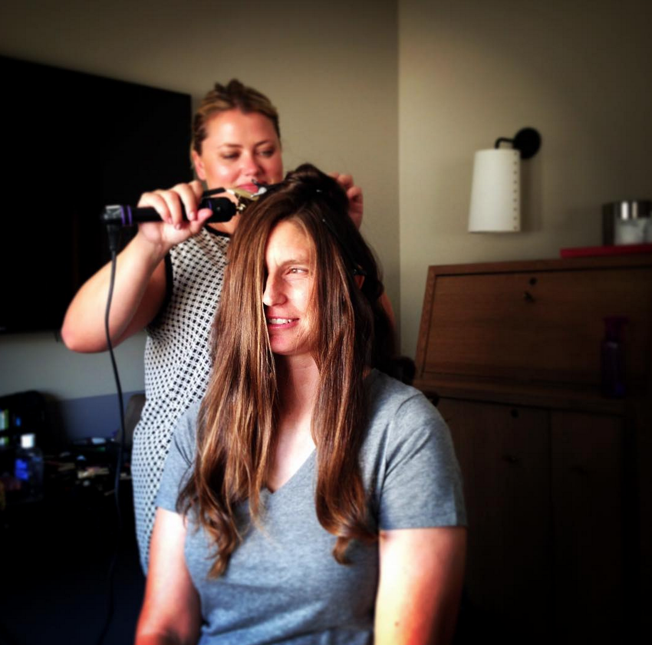 Amber Cluff getting ready at the Roosevelt Hotel. Photo by Travis Cluff.