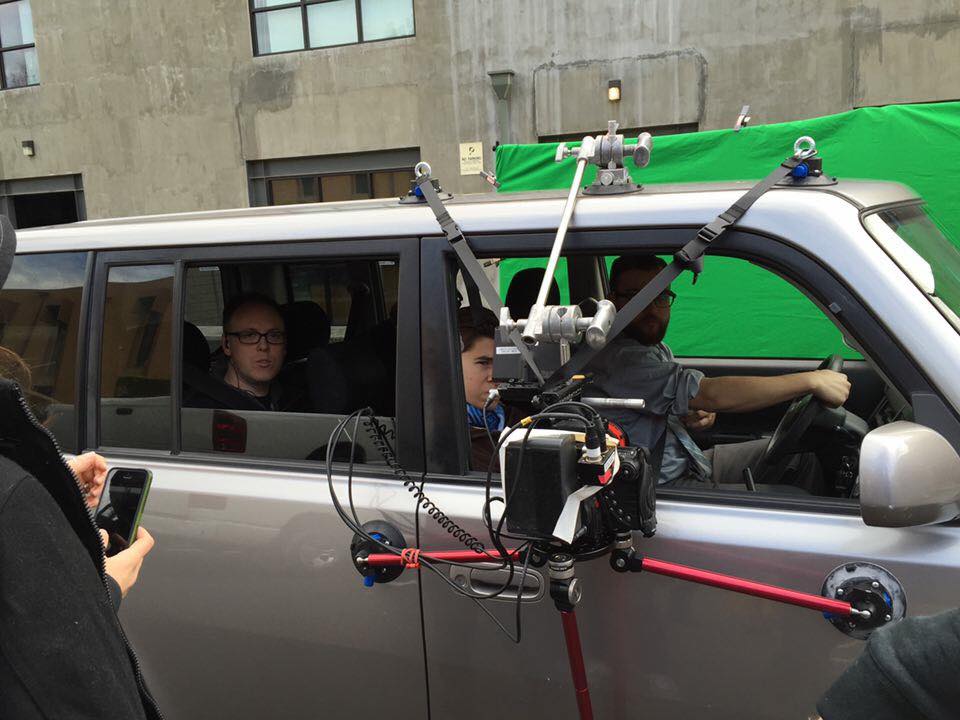 The car rig. That's me in the backseat, with Chris Lofing and Greg Tharpe in the front seat. Photo by Jenny Pauline-Mendoza.