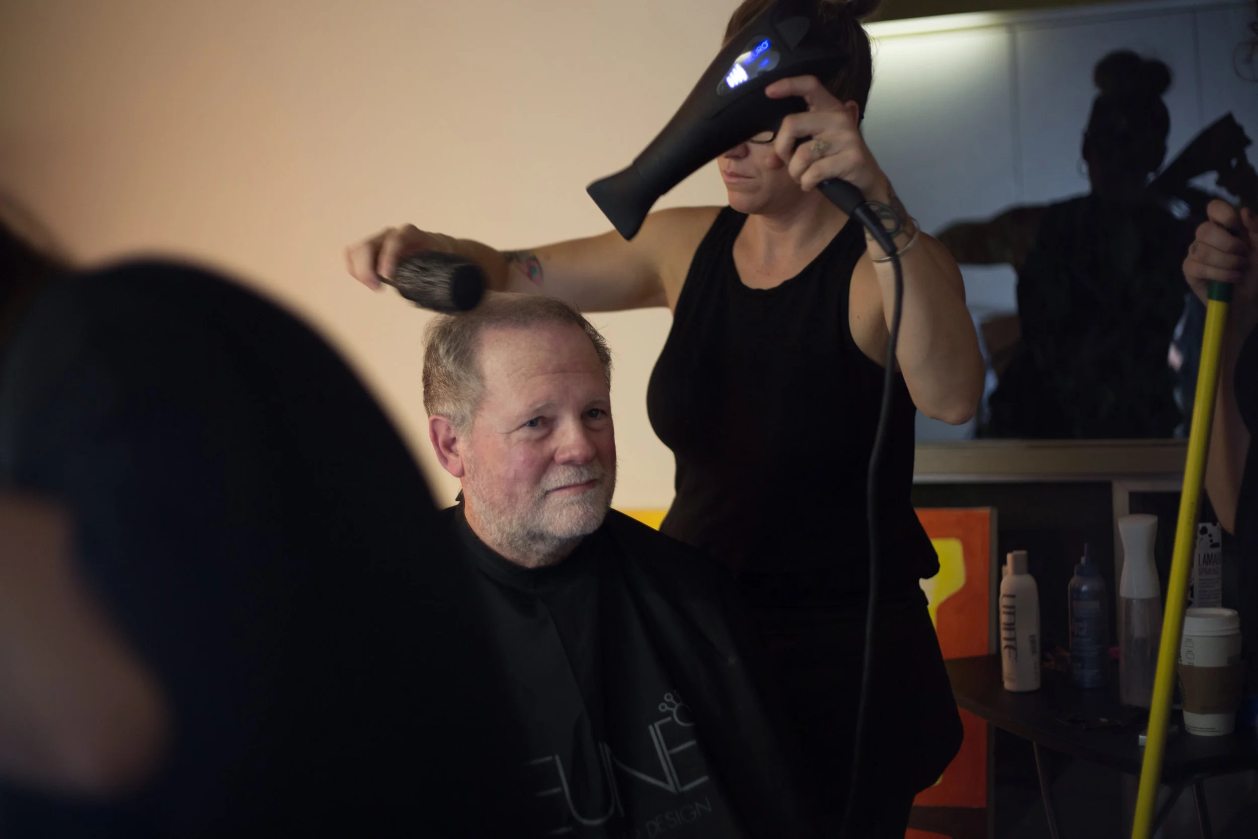 Actor Greg Wike gets spruced by Jenny Pauline-Mendoza. Fun fact: Greg hated growing out his facial hair, but he's cool enough to do it anyway. Photo Credit: Cody Allred