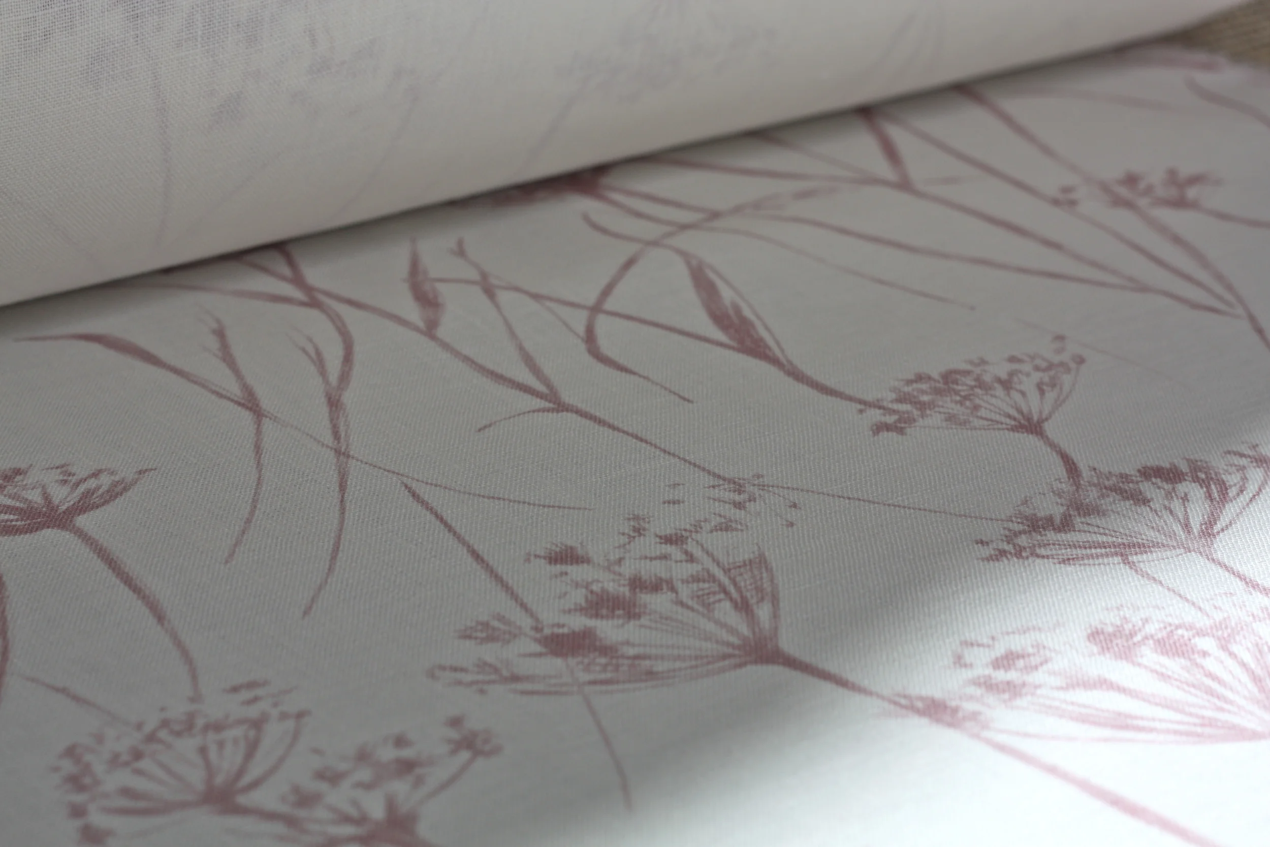 Putsborough Cowparsley Petal Pink linen for roman blinds
