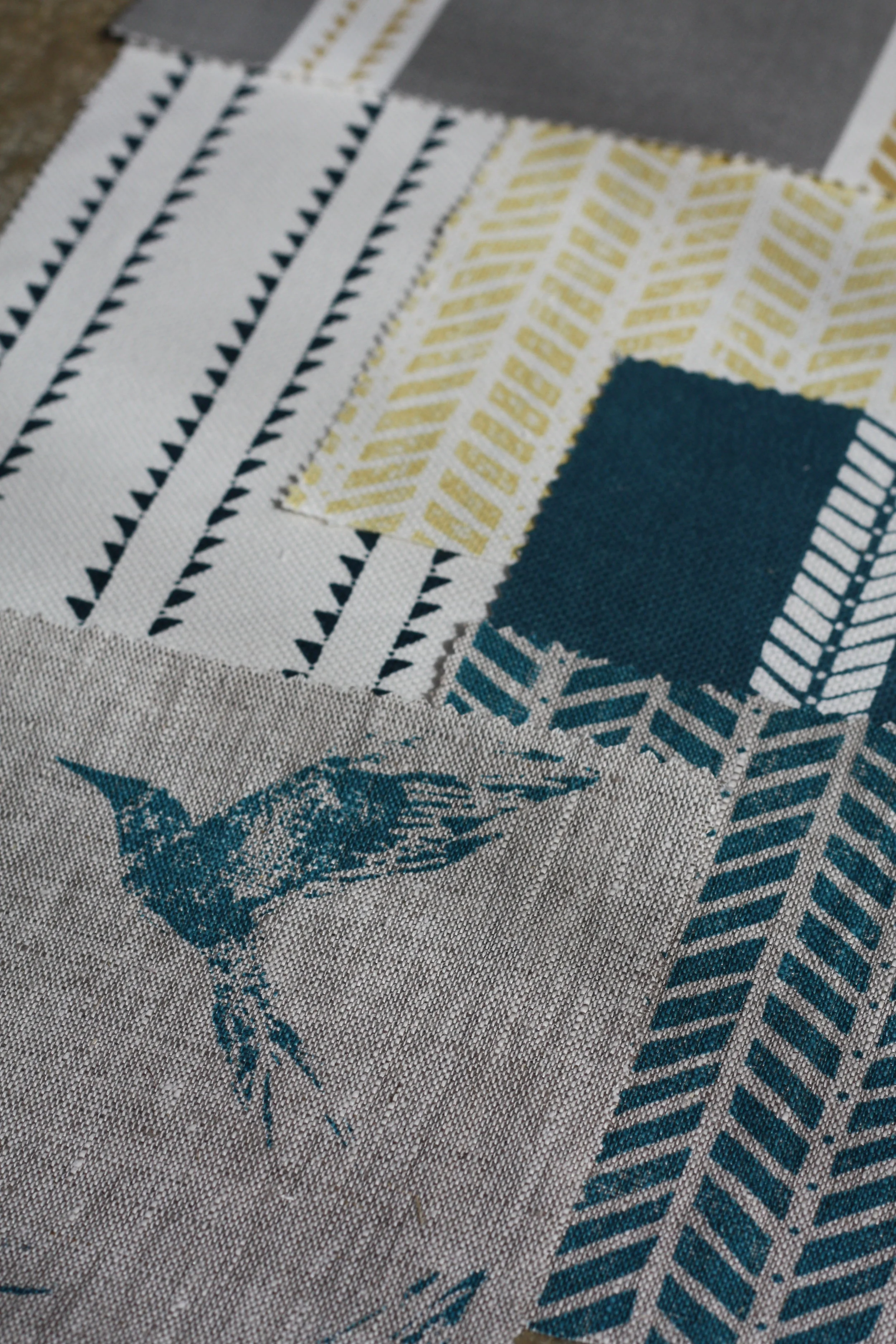 Bollin Bird Teal Linen Fabric for Blinds
