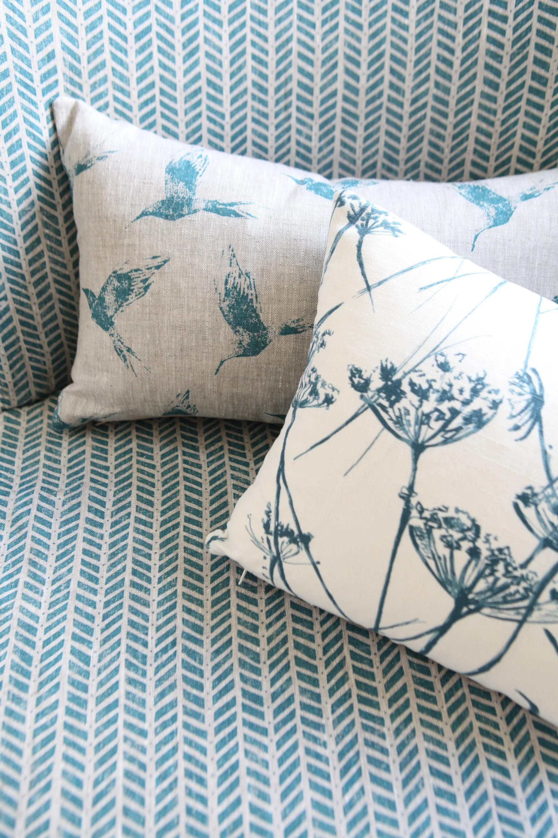 Chair upholstered in Mottram Meadow Teal