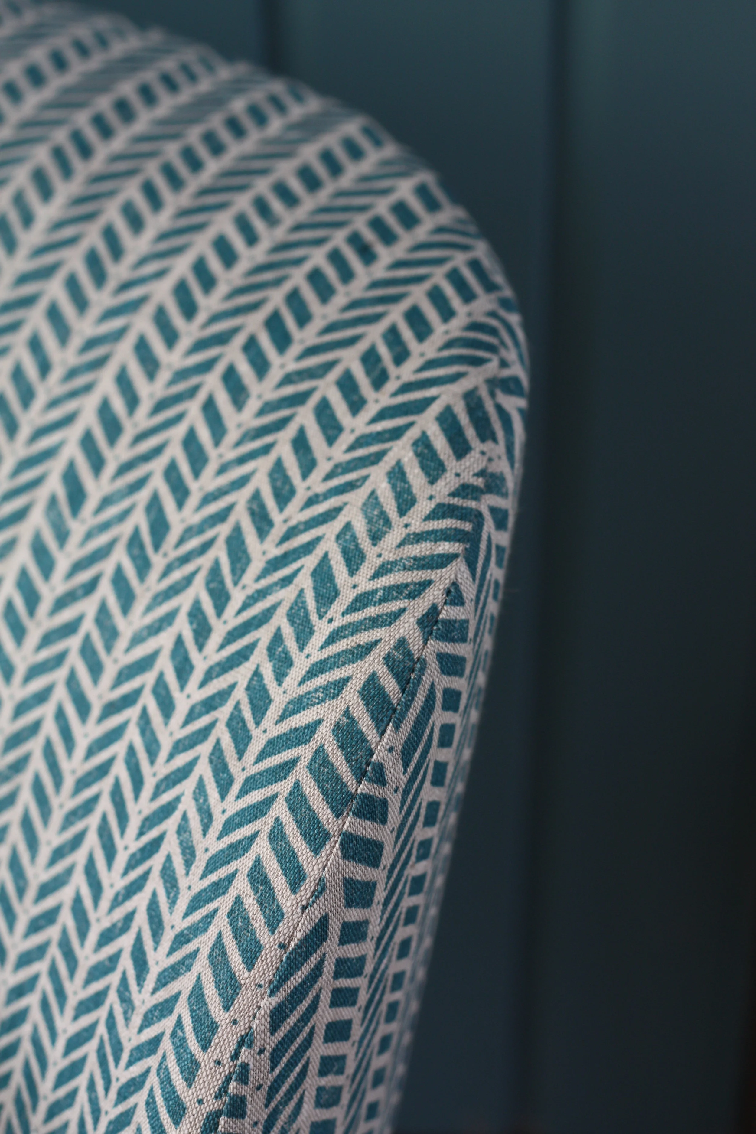 Mottram Meadow Teal Linen on chair