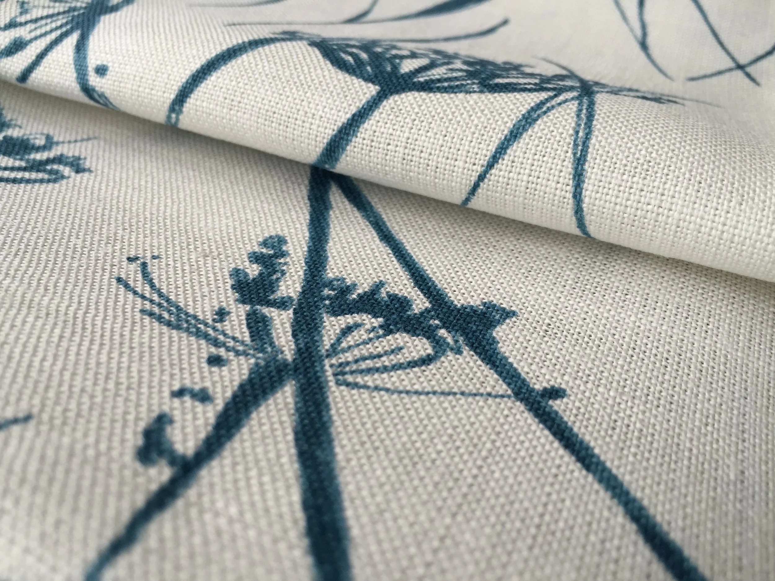 Putsborough Cowparsley Teal Linen Fabric
