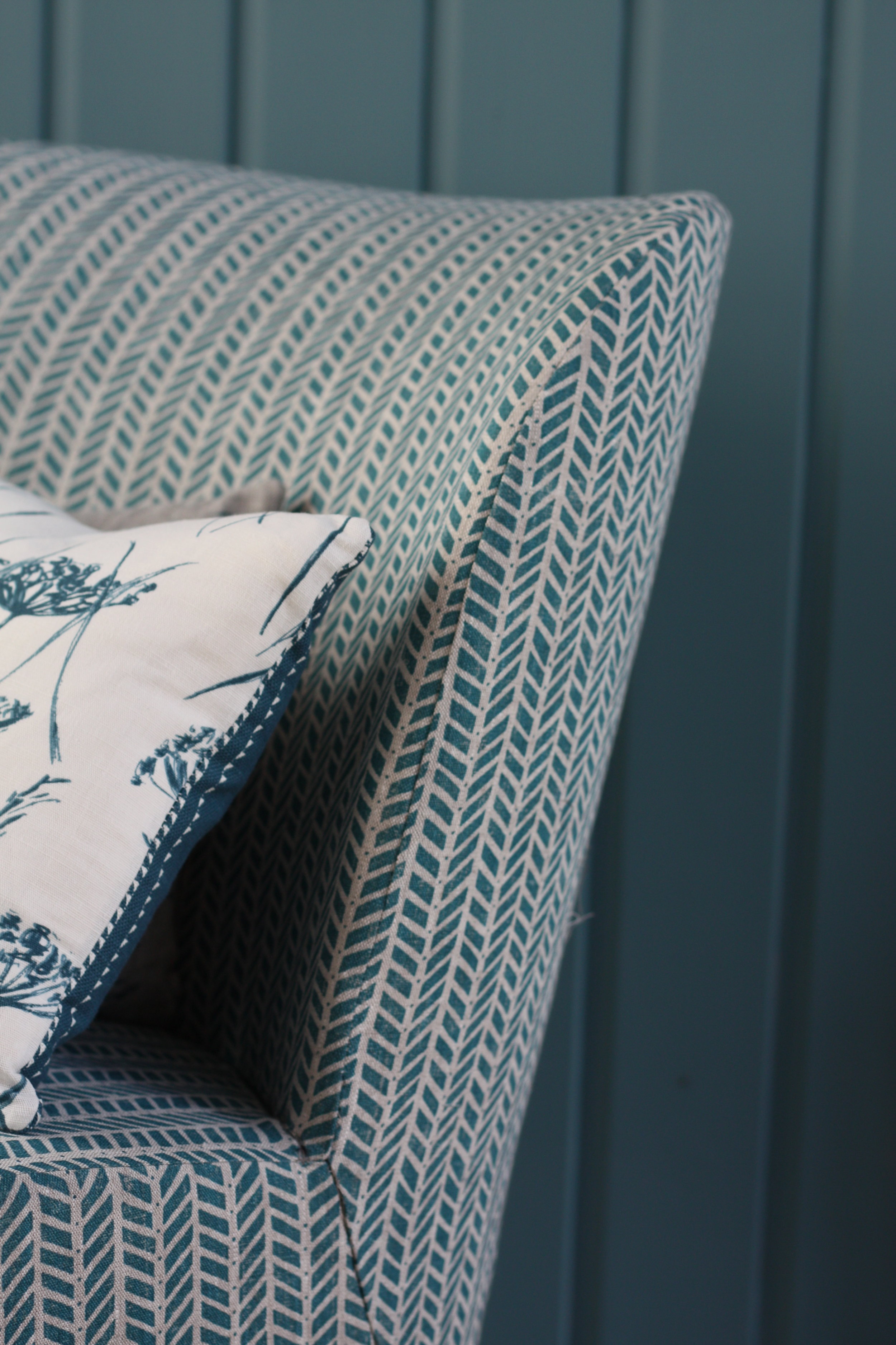 Mottram Meadow Teal on Natural linen