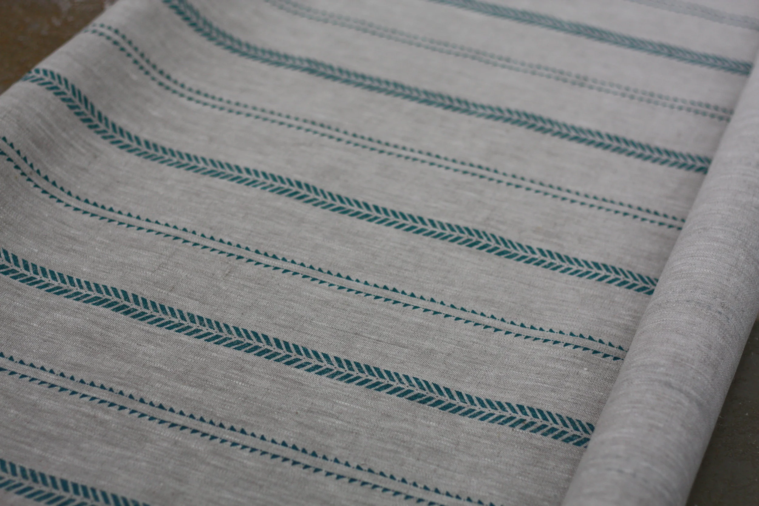 Slade Stripe Teal Linen Fabric for Interiors
