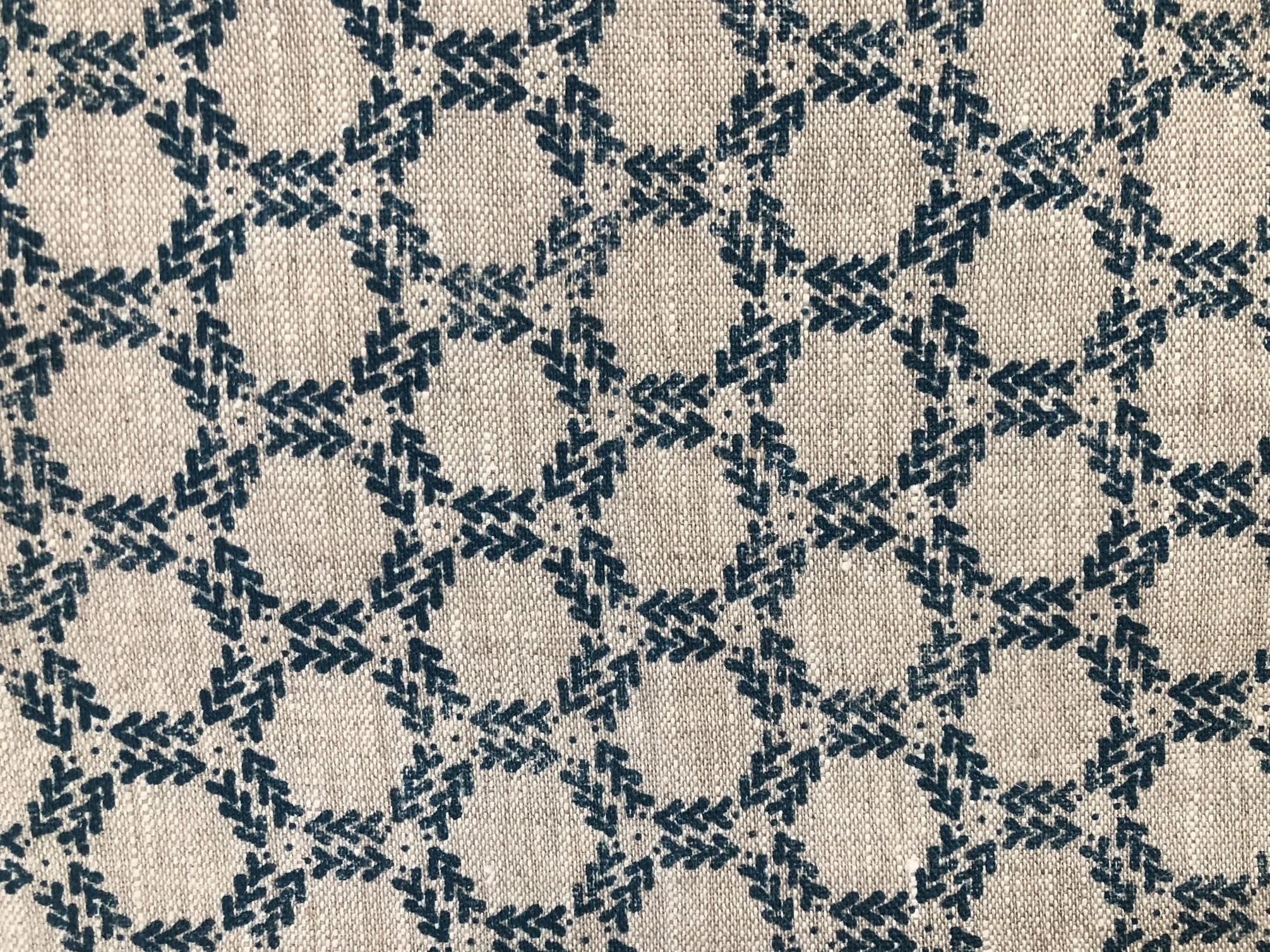 Honeycomb Deep Teal Natural Linen Fabric