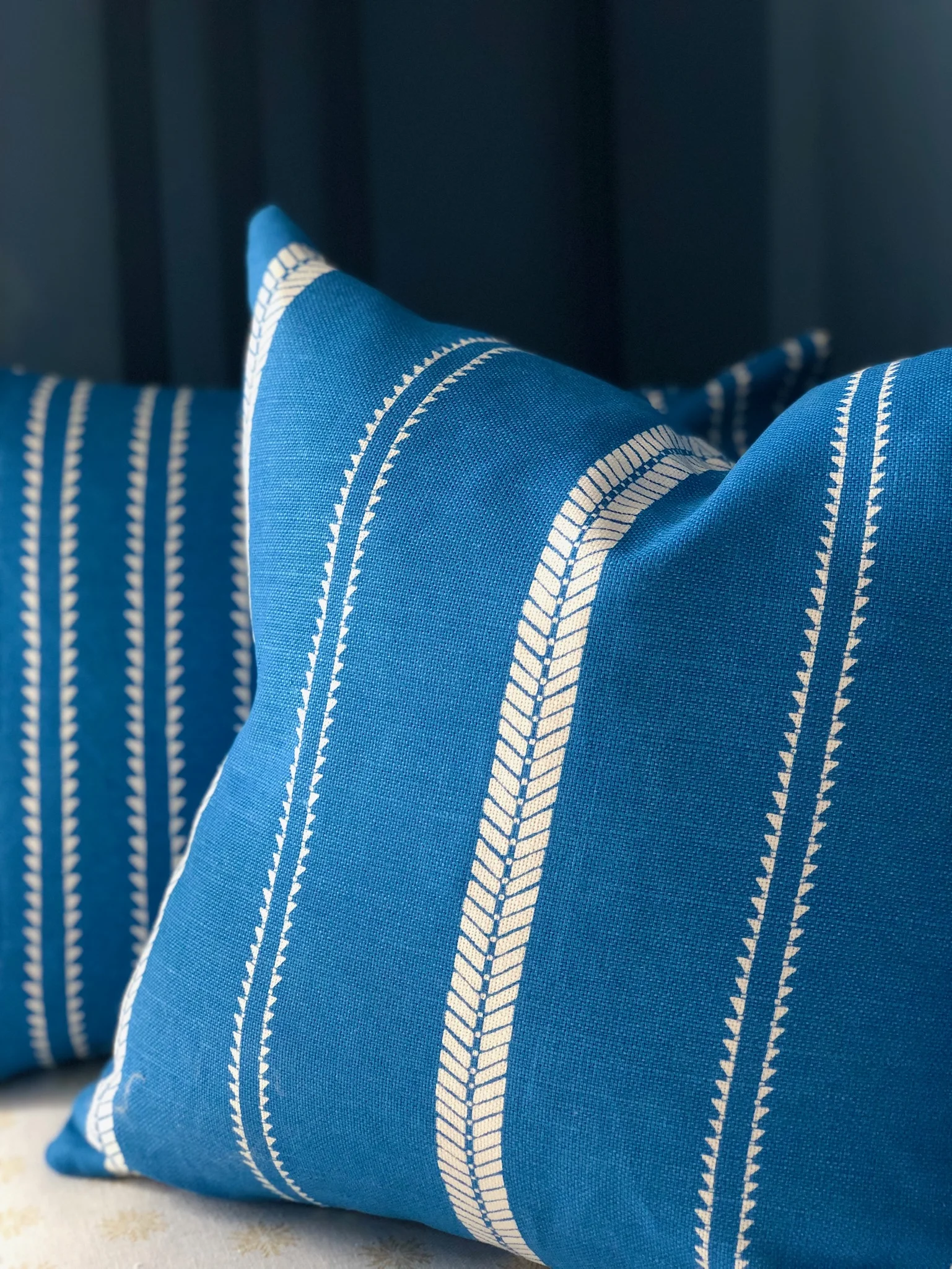 Cushions in Slade Stripe Riviera fabric