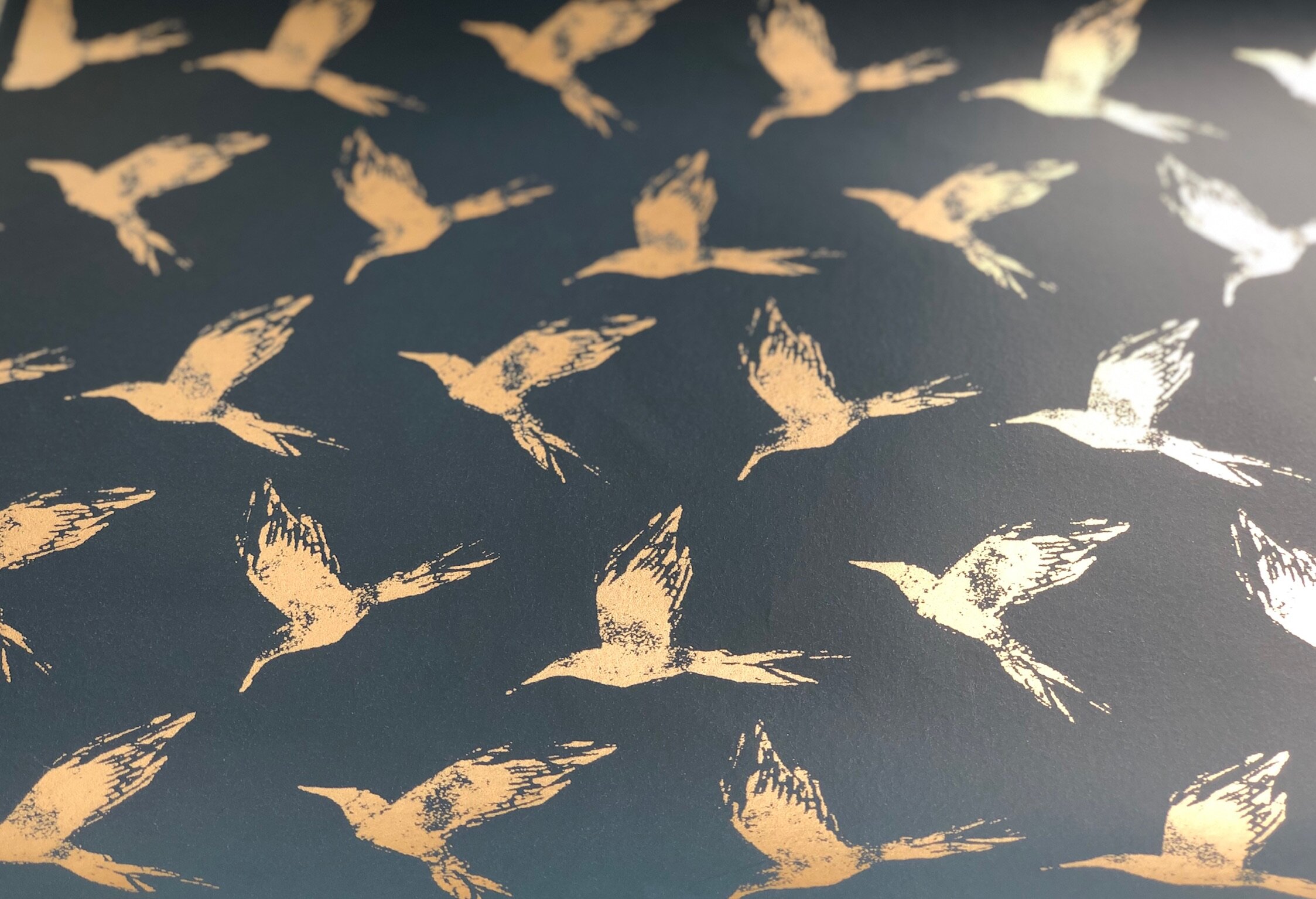 Bollin Bird Wallpaper Gold and Deep Ocean