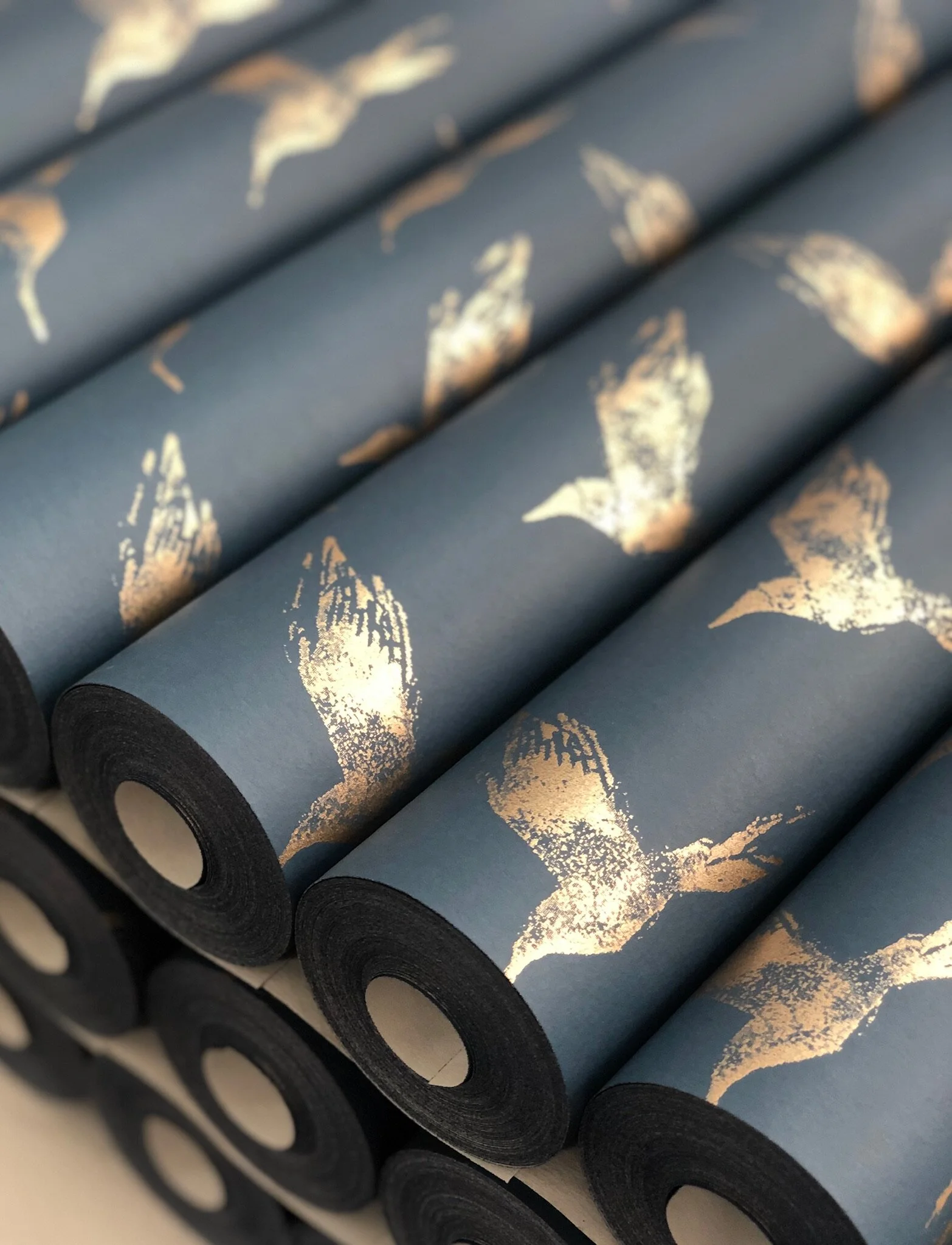 Bollin Bird Wallpaper Gold and Deep Ocean