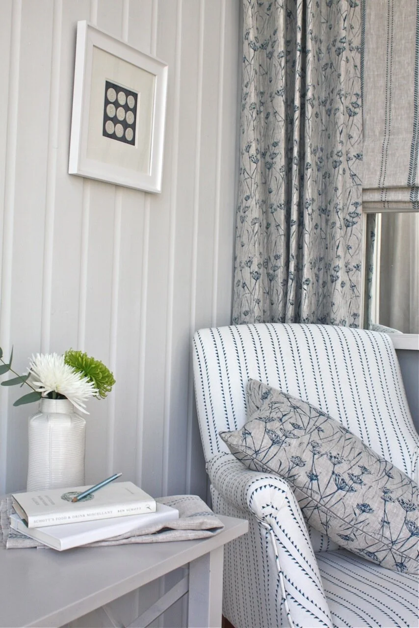Coastal Interiors with Cowparsley linen fabric