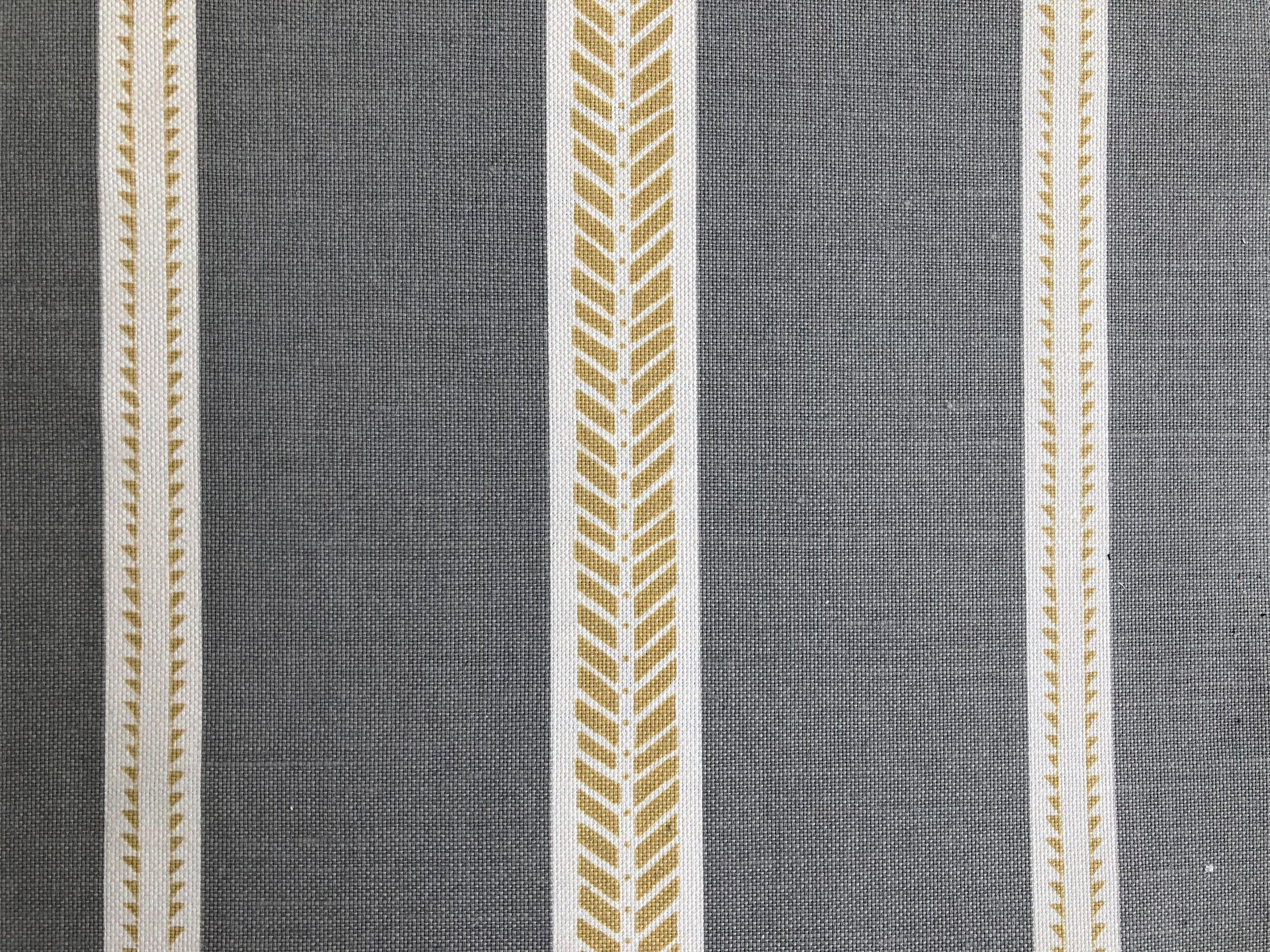 Slade Stripe Rock Grey and Camomile Linen fabric