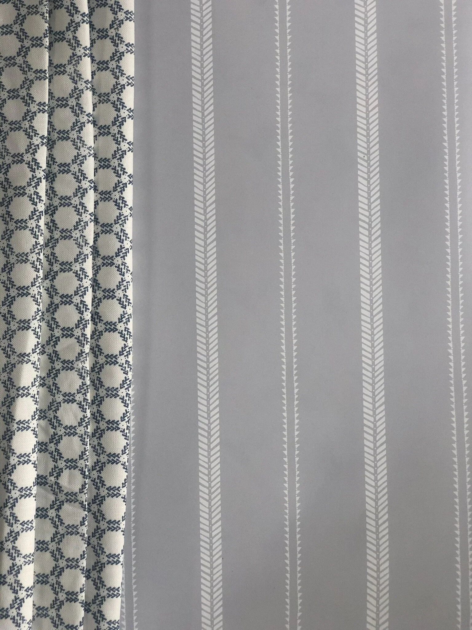 Honeycomb Ocean Fabric with Slade Stripe Wallpaper