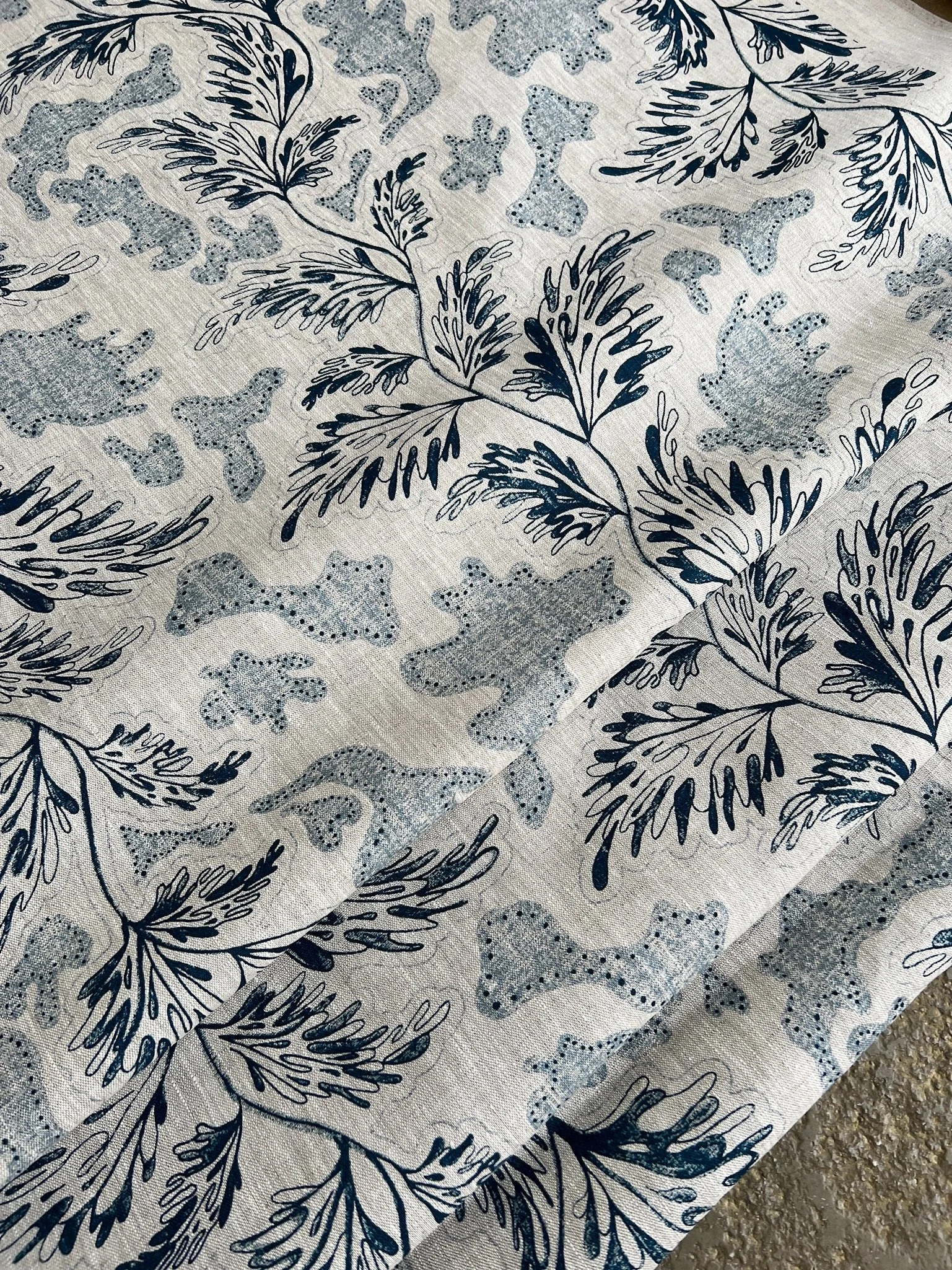 JARDIN AMBROISE Inky Sky and Chateau Blue fabric by the metre