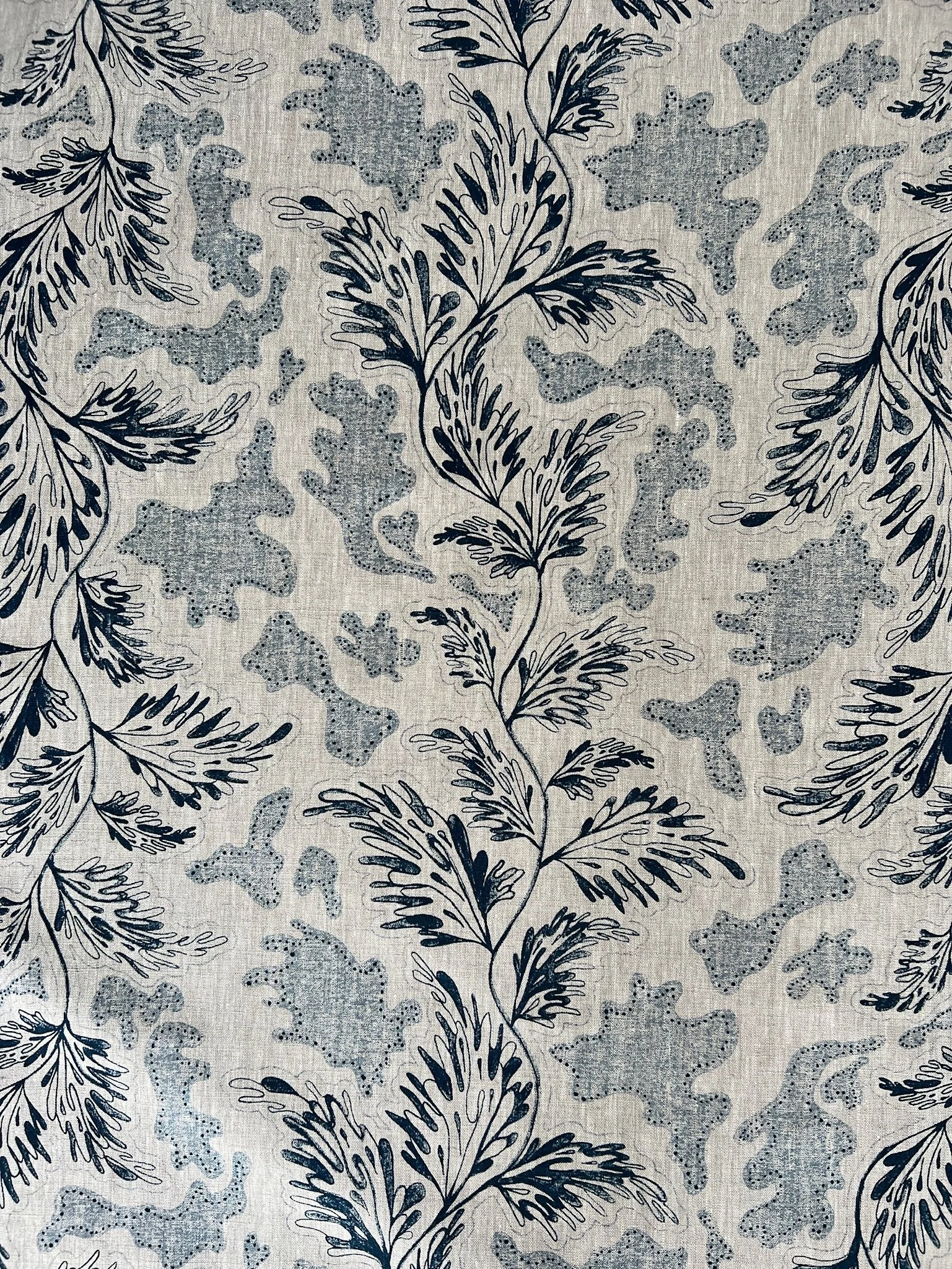 JARDIN AMBROISE Inky Sky and Chateau Blue Linen Curtain Fabric