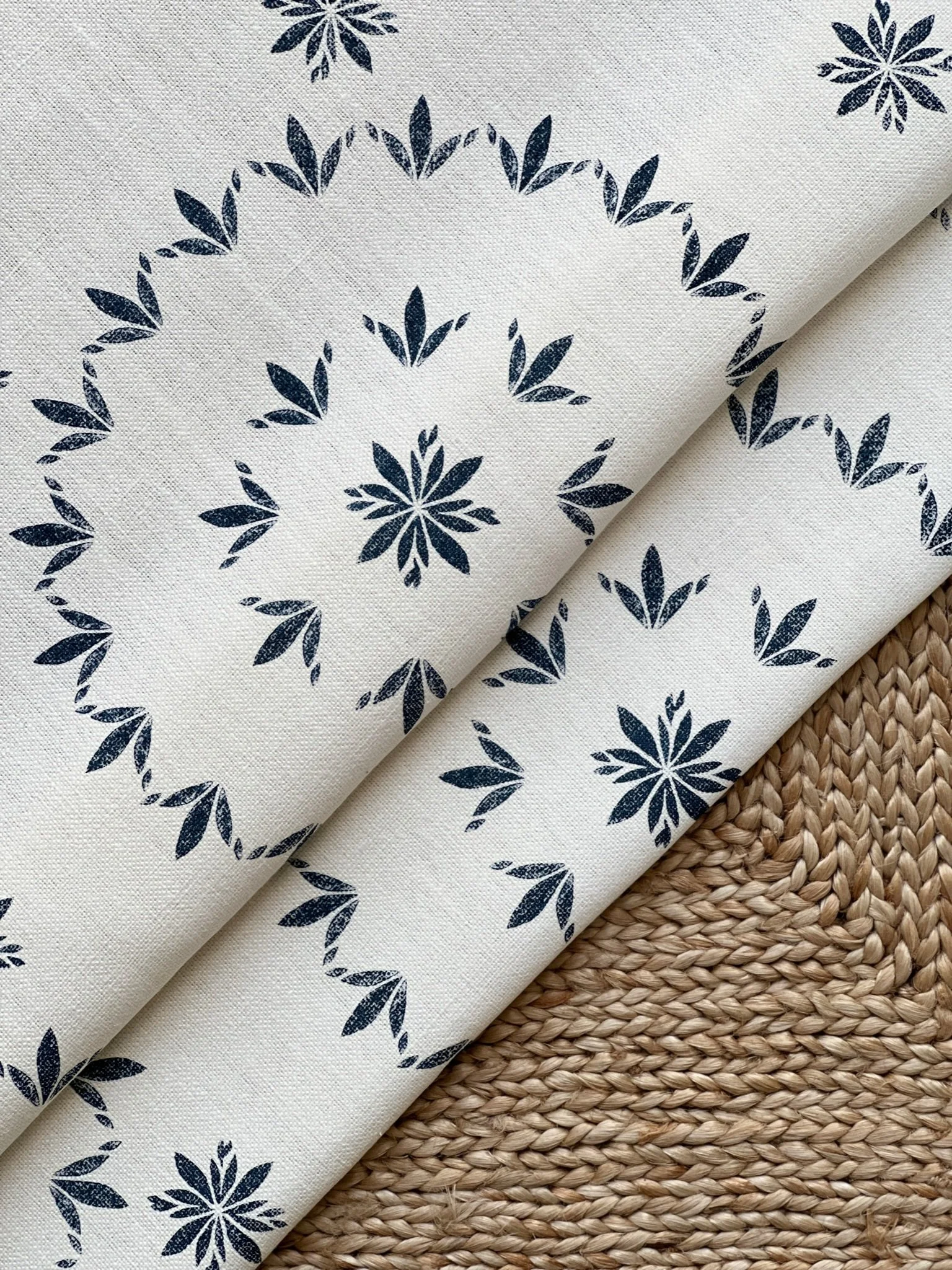 Palma Nu Inky Sky  Printed Linen Curtain Fabric