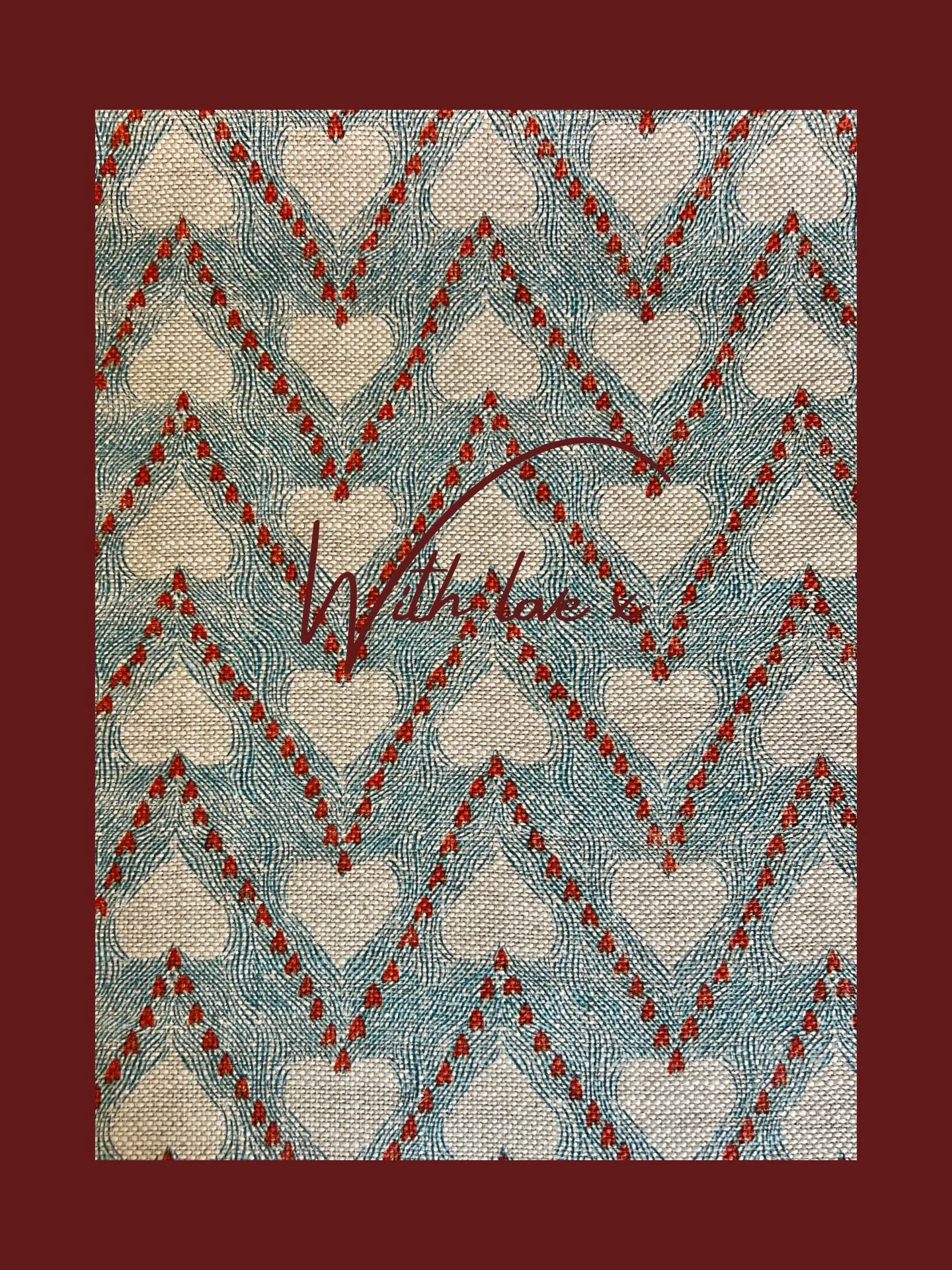 Fabric with love ❤️ 
Happy Valentine&rsquo;s Day! 

Fabric featured: Bisous Teal &amp; Spice. 

#zoeglencrossfabric 
#heartfabric
#upholsteryfabrics