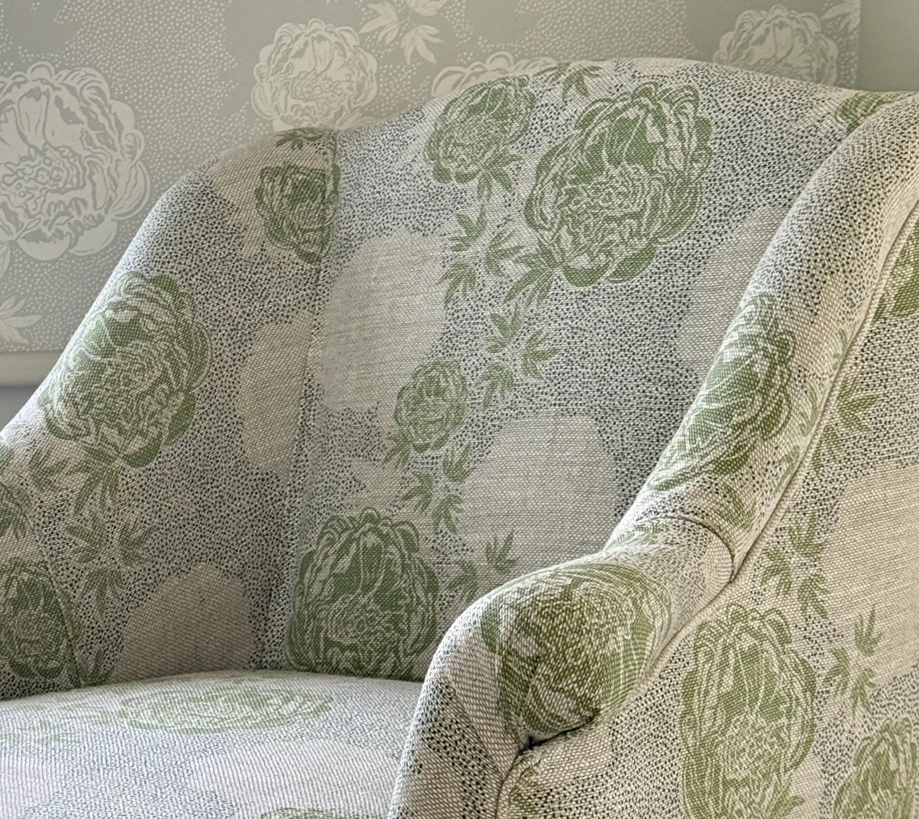 Peony Echo Cabbage Green and Dark Teal Fabric Chair