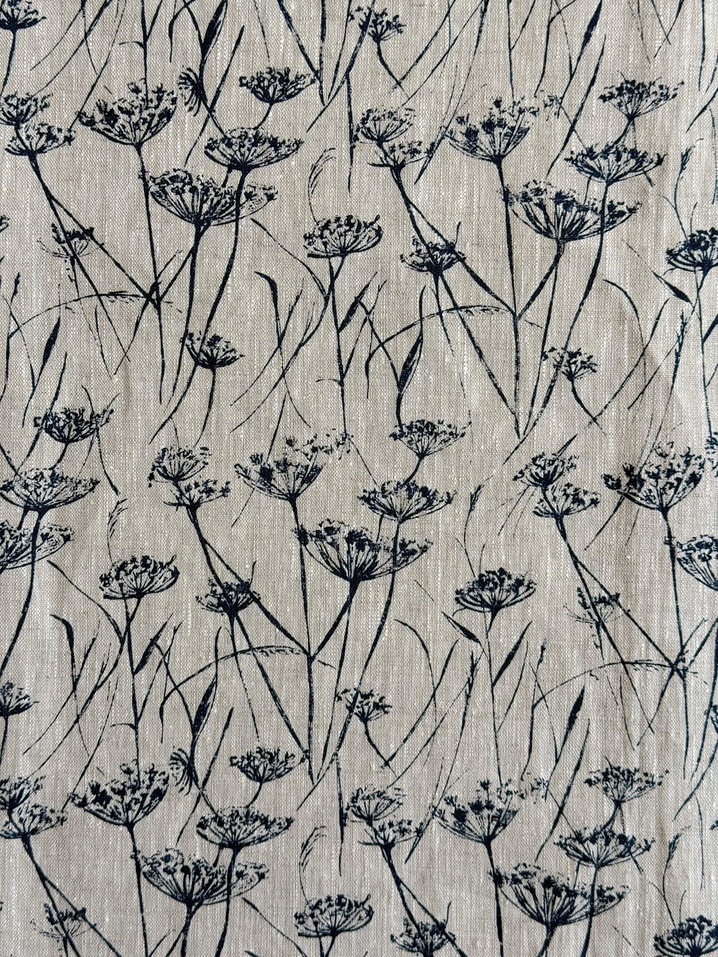 Adlington Cowparsley Inky Sky Natural linen fabric
