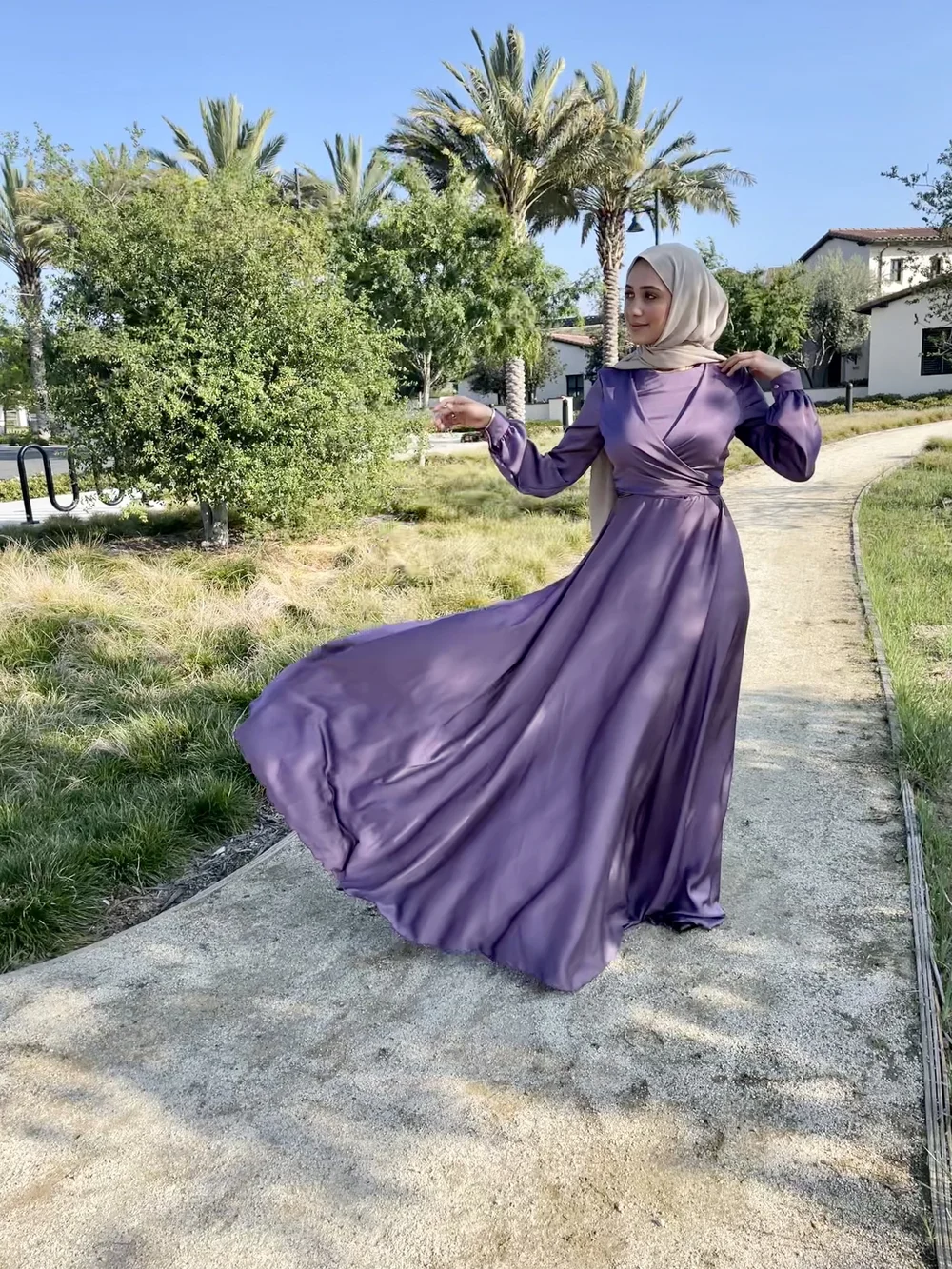 luna satin maxi dress 513-1 LUNA elegant long satin dress with a neckline and crossed straps -  green