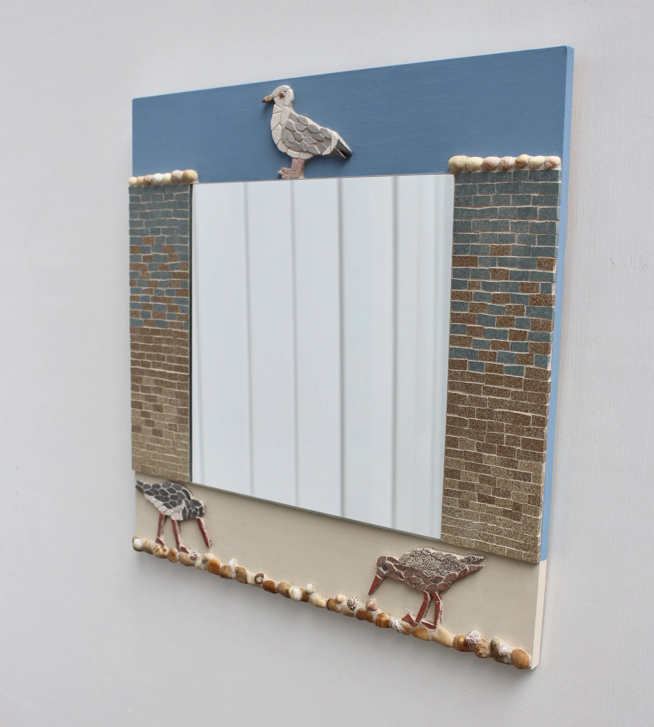 Handmade Mosaic Mirror Coastal Birds