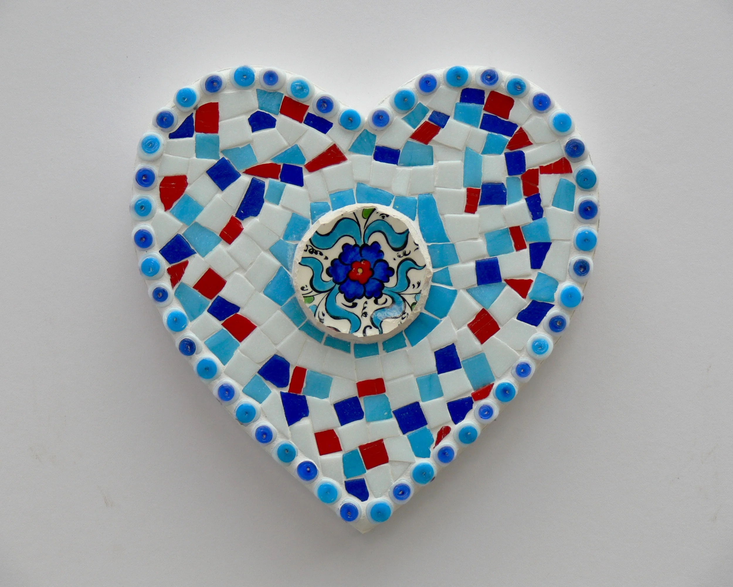Handmade Blue Flower Heart Mosaic Wall Art