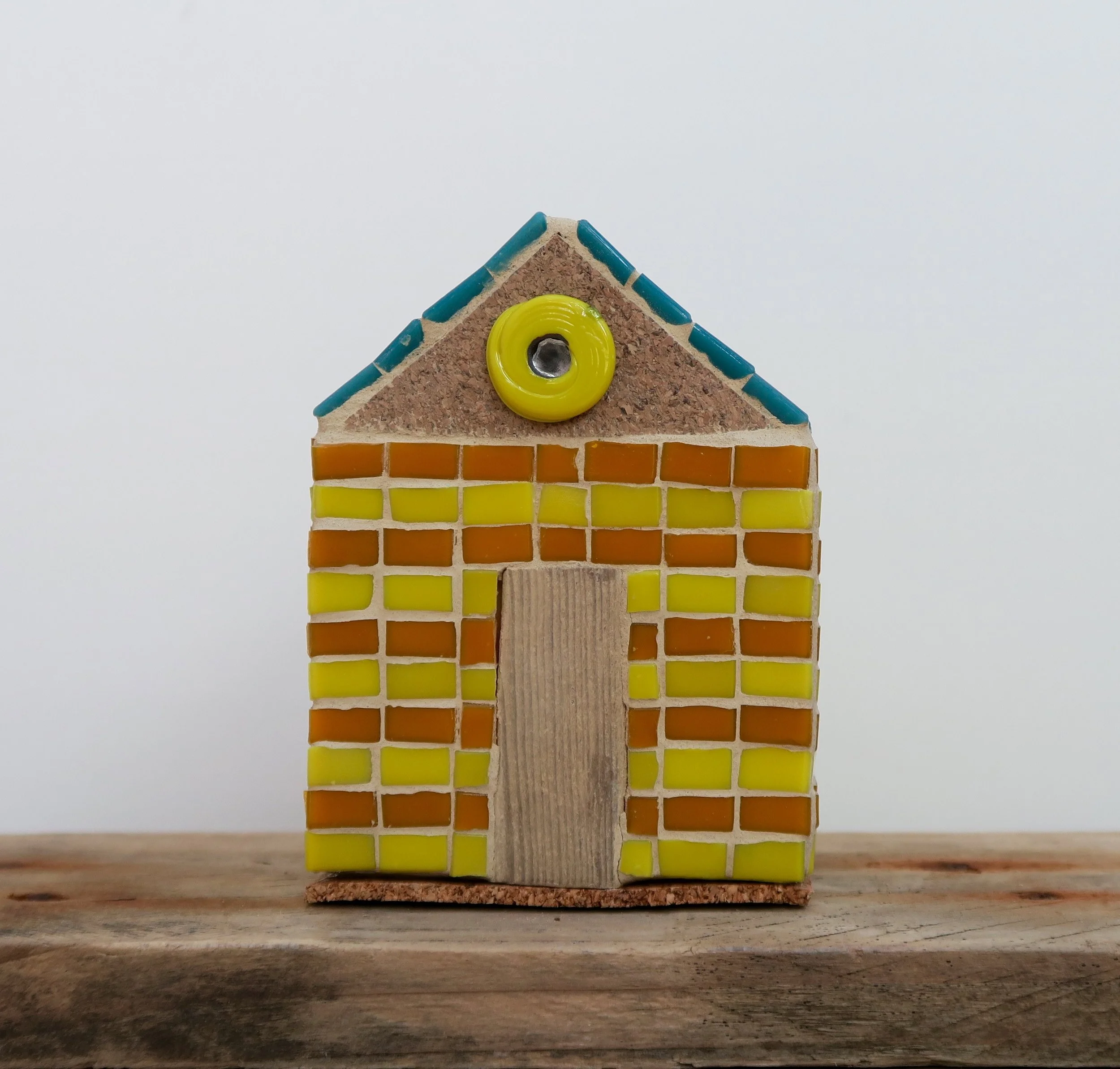 Handmade Mini Yellow Stripy Beach Hut Coastal Mosaic Ornament