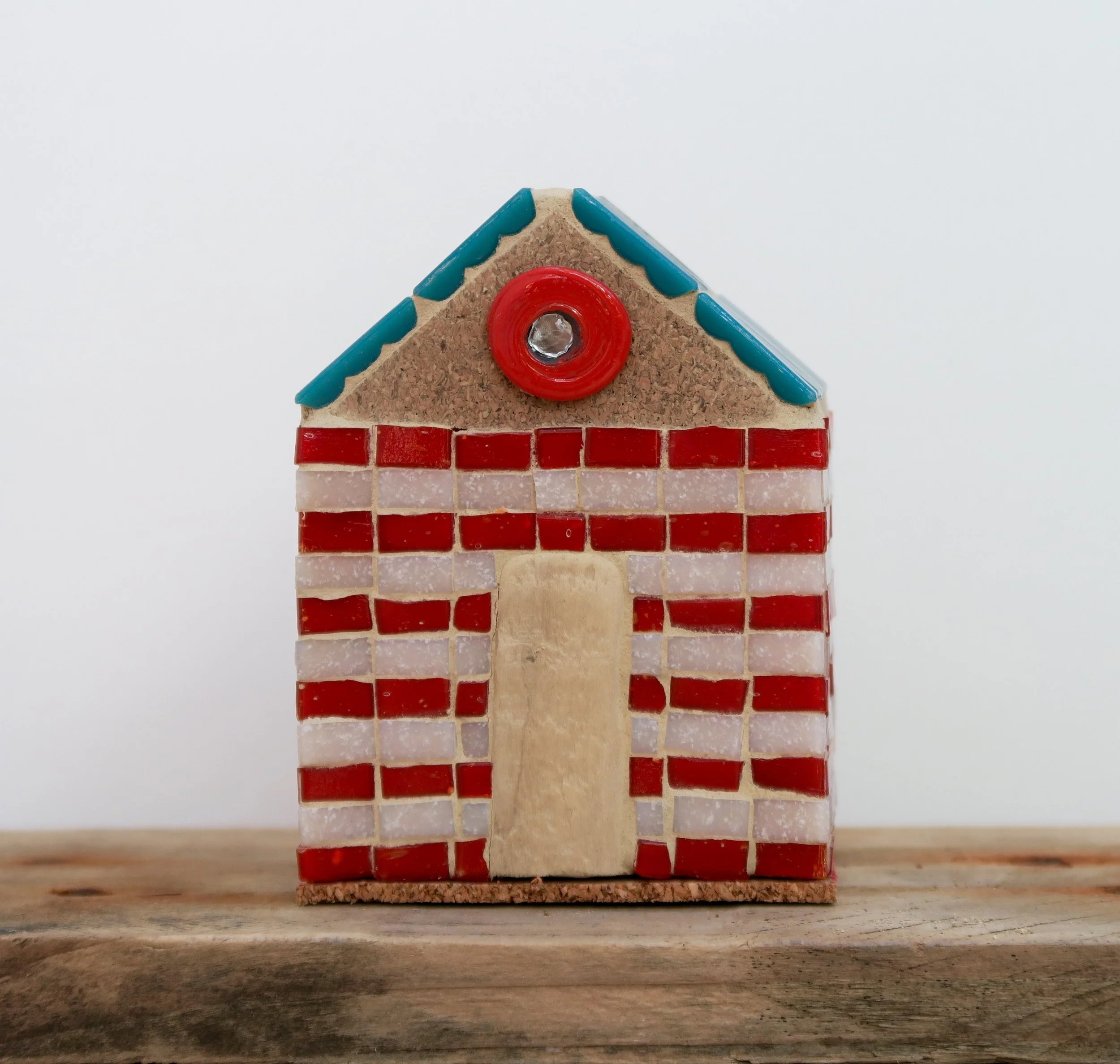 Handmade Mini Red Stripy Beach Hut Coastal Mosaic Ornament
