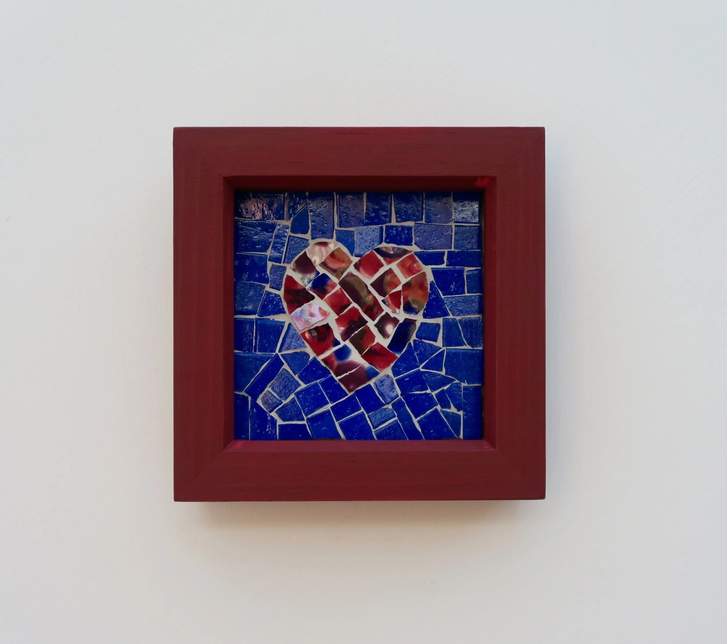Handmade Framed Burgundy Heart Mosaic Wall Art