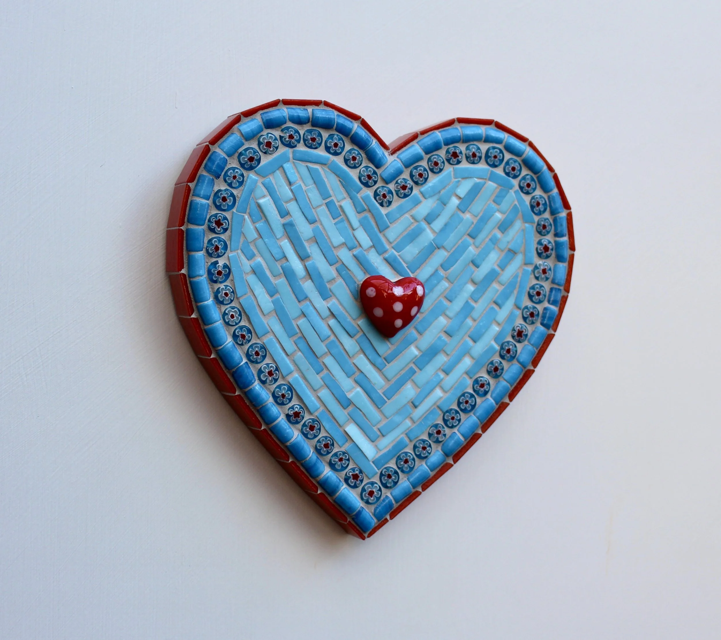Handmade Turquoise and Red Heart Mosaic Wall Art