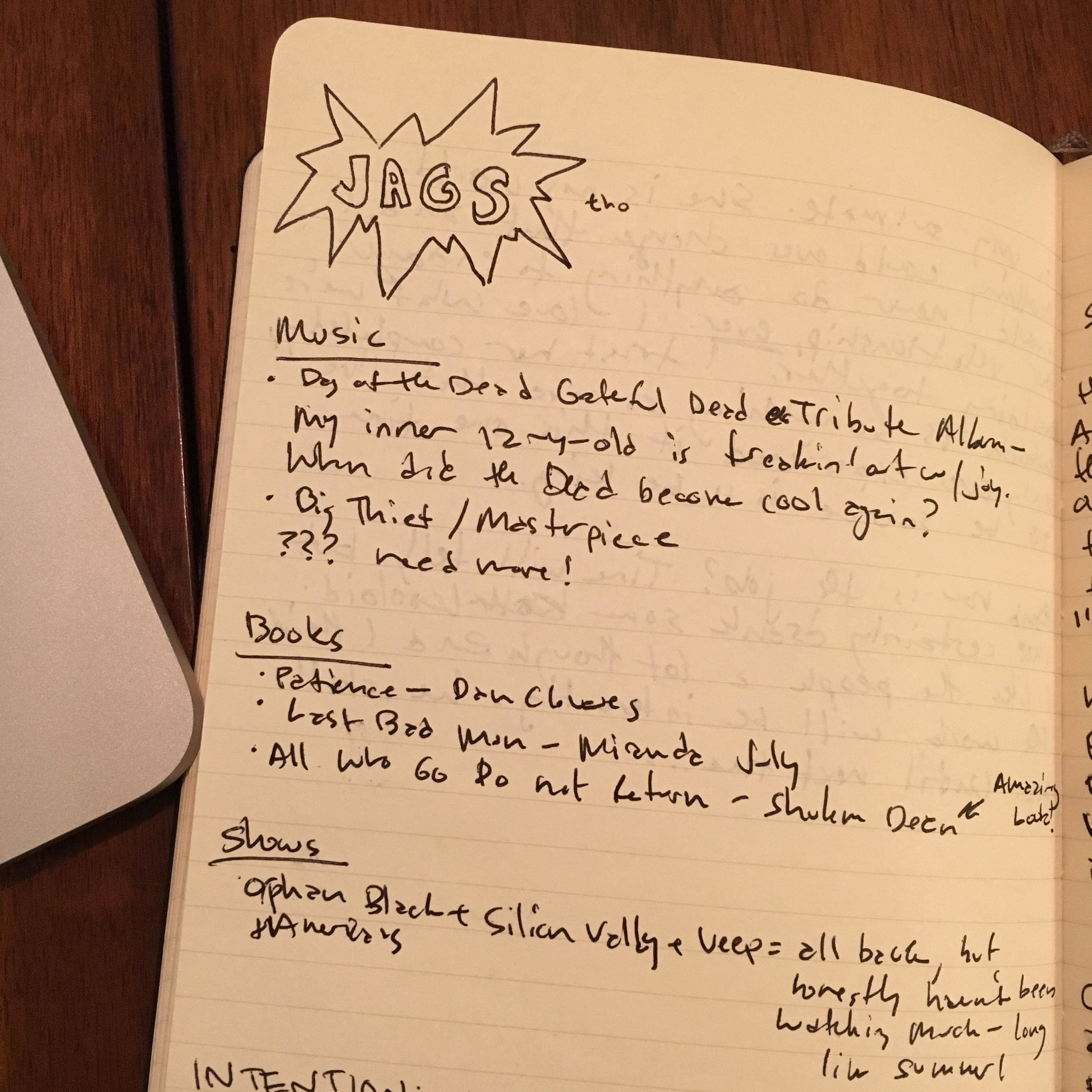 An example of a page from my 2016 notebook dedicated to "Jags"