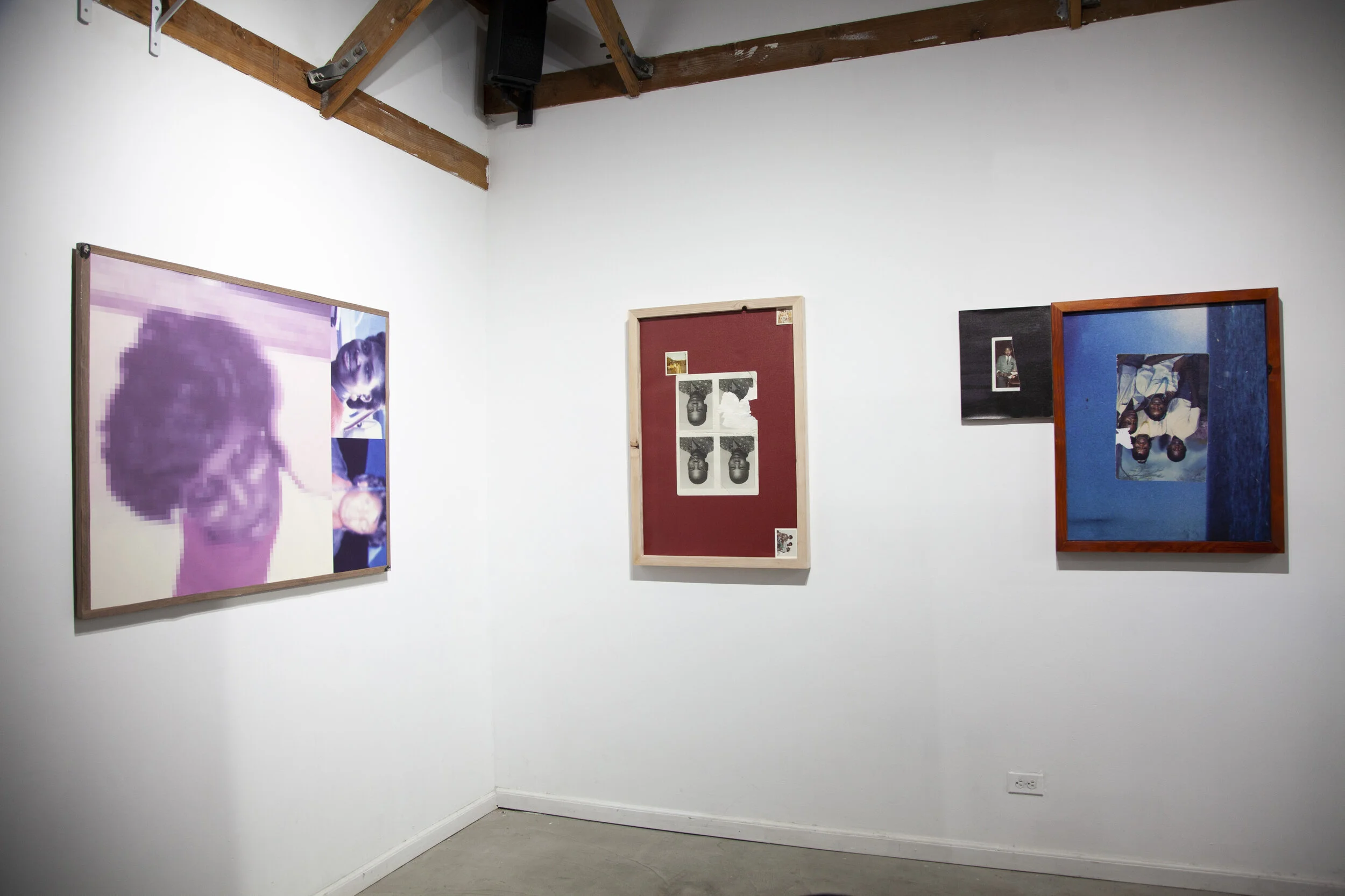 They are quiet, yet anything but silent (installation view at residency art gallery, inglewood, ca)  photos by teri lacyworks from left to right: pressed and curcled (2019), uncle clarence (2019) , life across the water (2019)