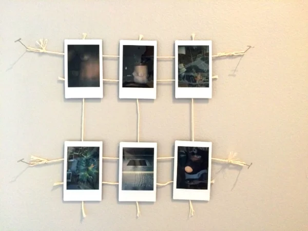 6 photographs, tape, string
