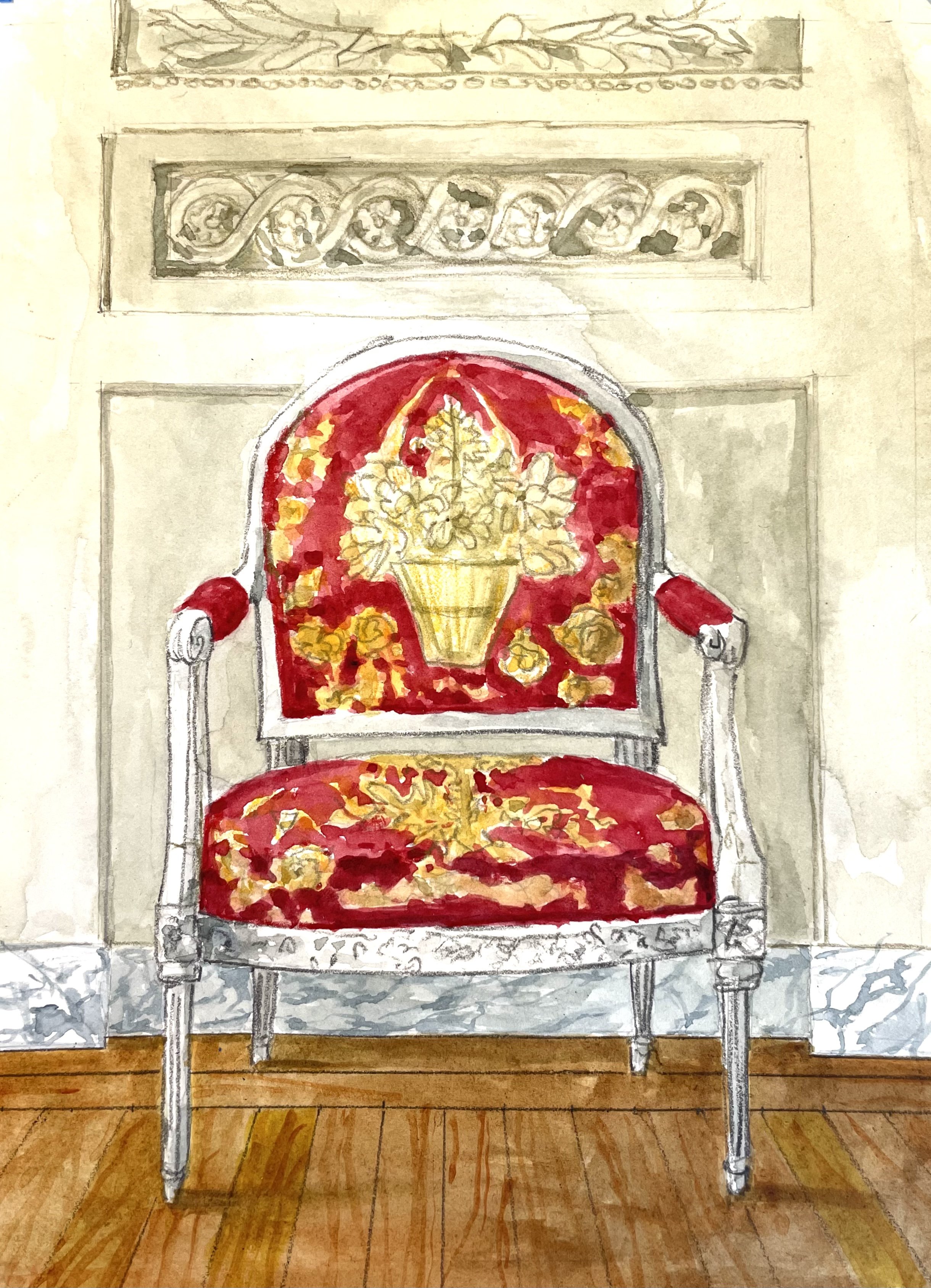 Red Chair at the Petit Trianon by Denny Holland