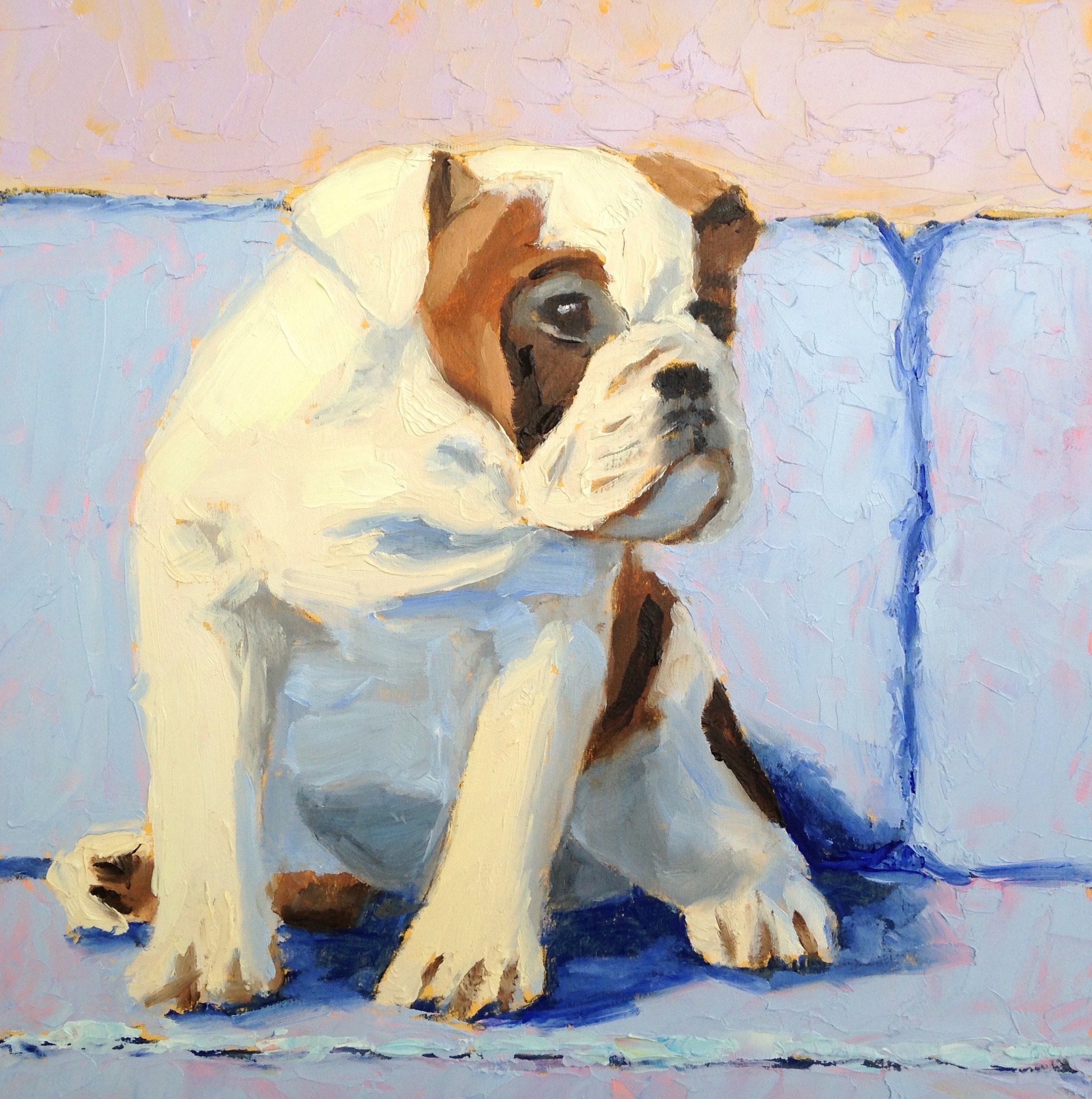 Bulldog on Blue Couch by Pat Doherty