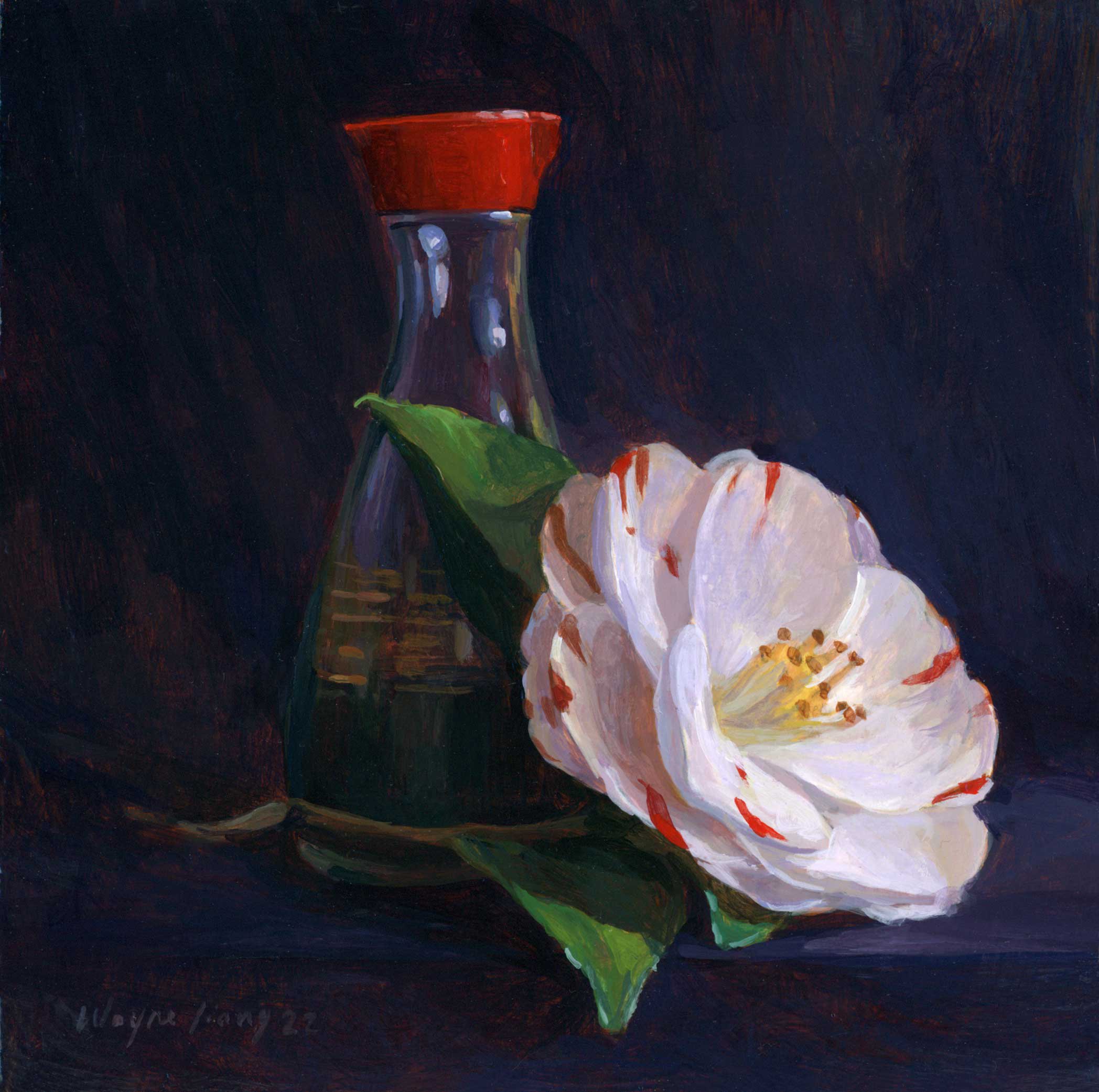 Soy Sauce Bottle and Camellia by Wayne Jiang
