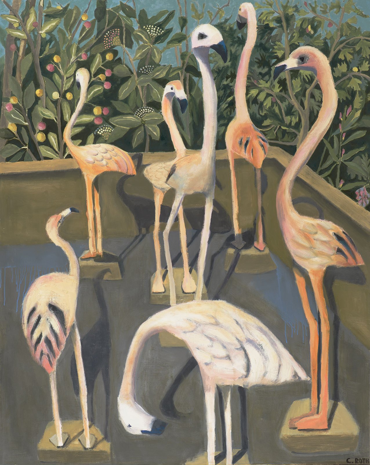 Vintage Garden Flamingos by Carla Roth