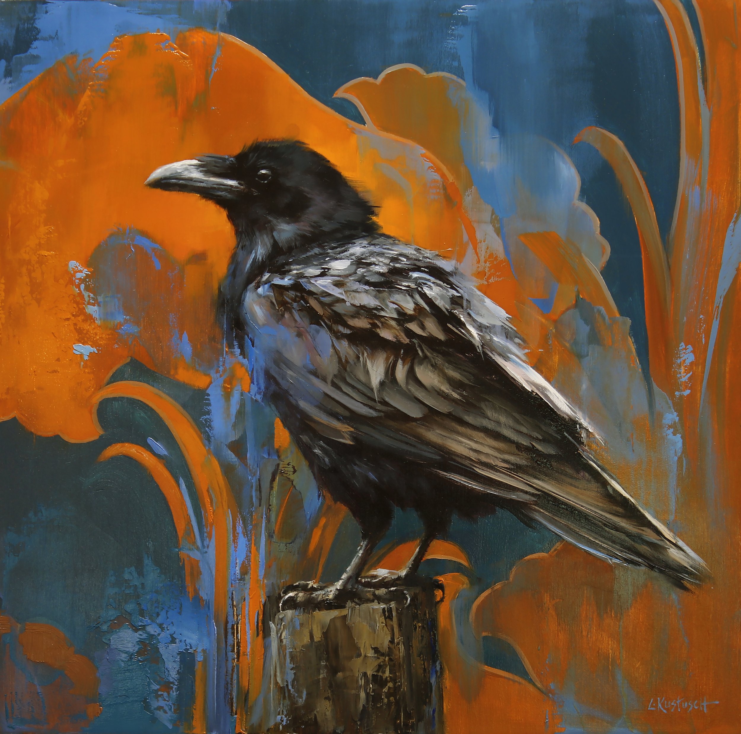 Raven in Shades of Amber & Teal by Lindsey Kustusch