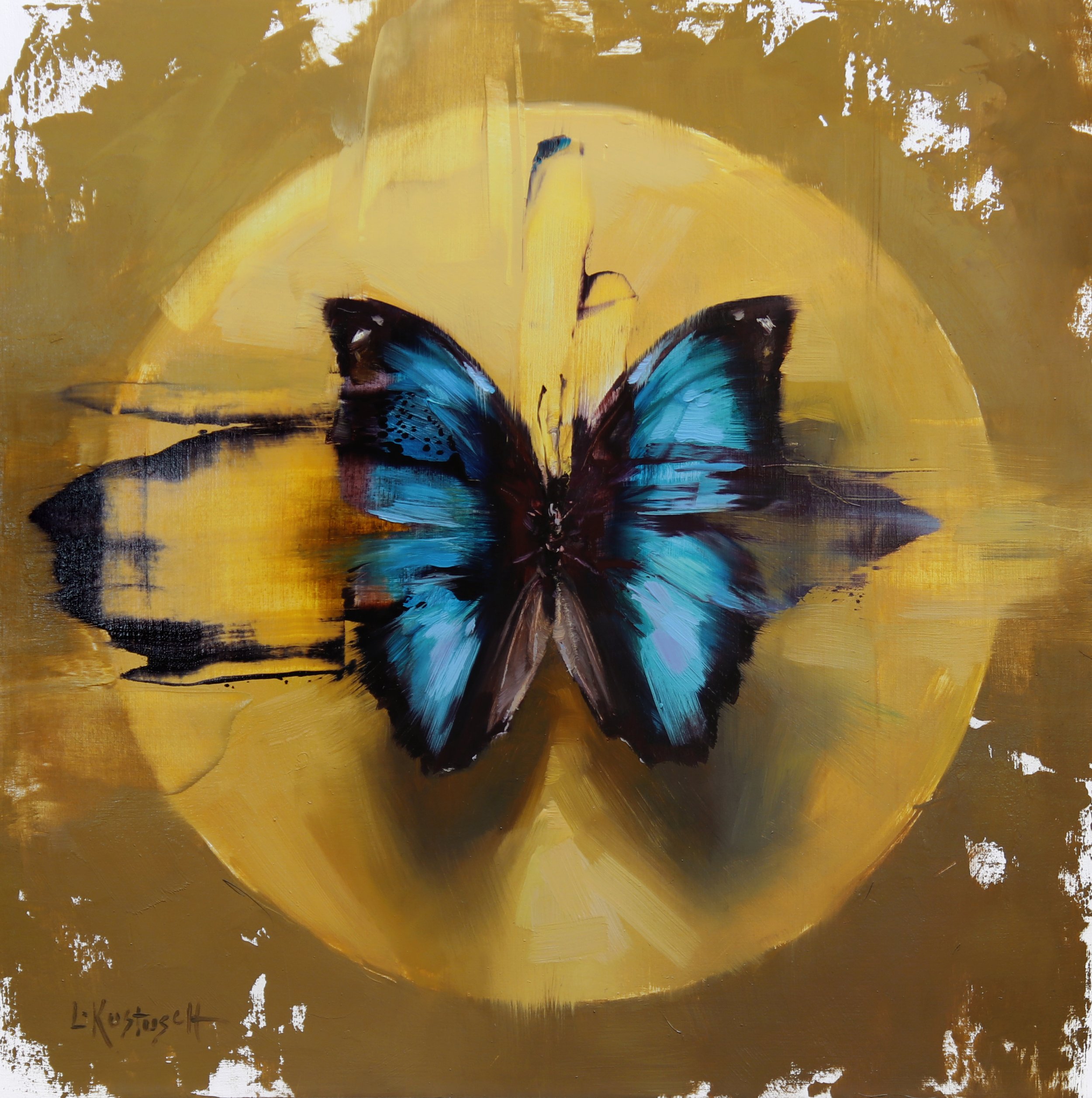 The Blue and Black Morpho on Shades of Ochre by Lindsey Kustusch