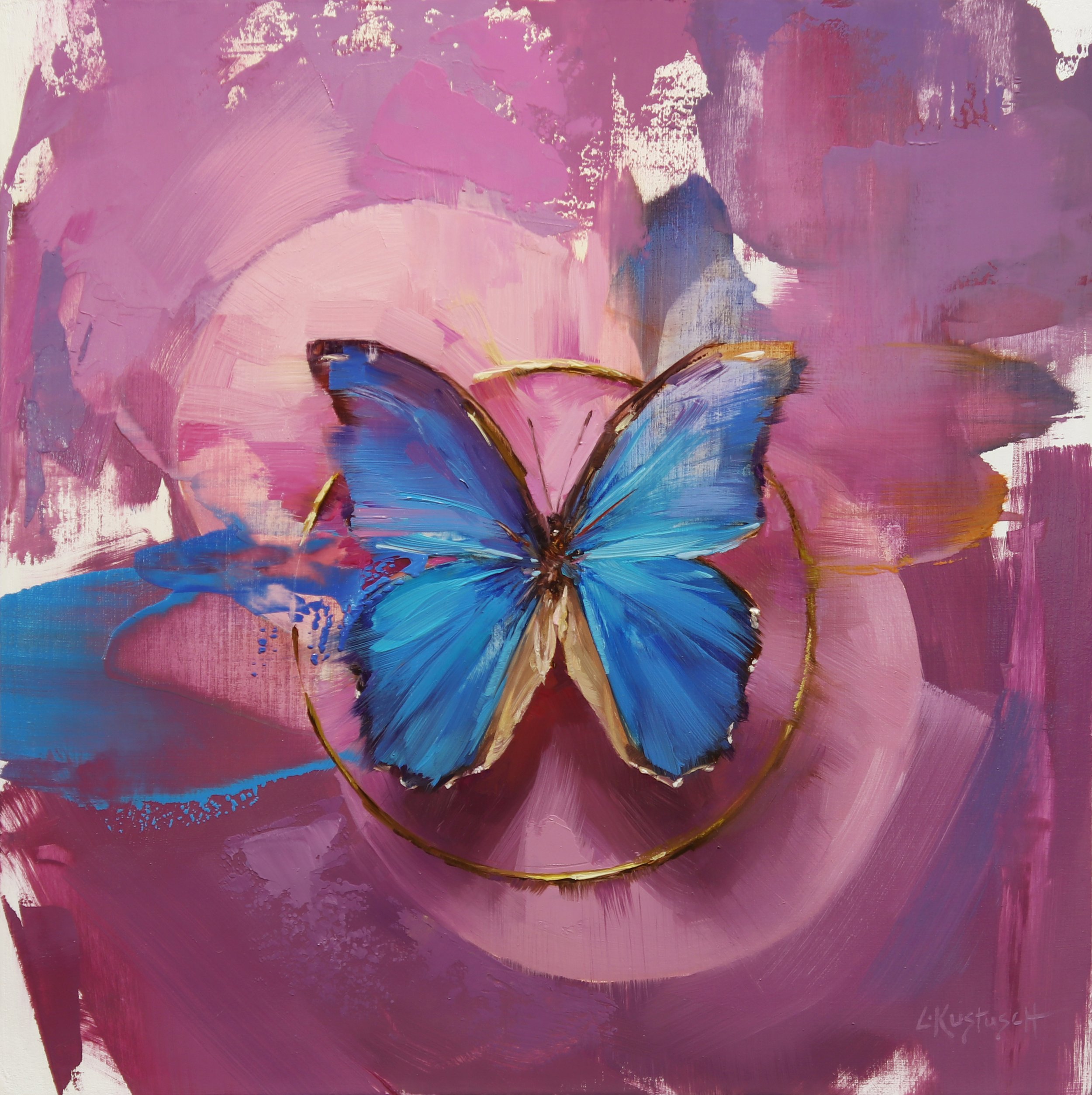 The Giant Blue Morpho on Shades of Lilac by Lindsey Kustusch
