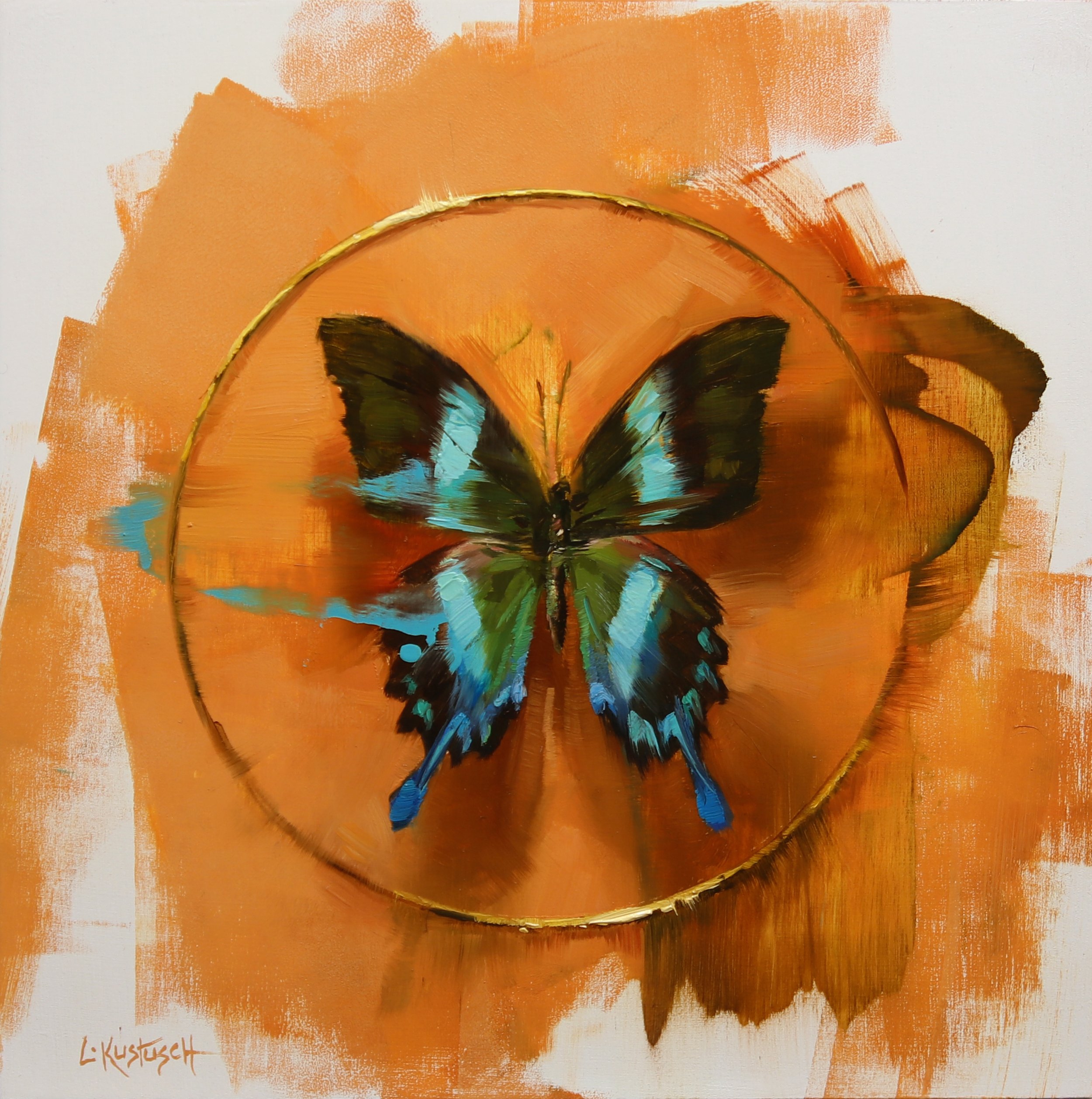 The Green Swallowtail on Shades of Peach by Lindsey Kustusch