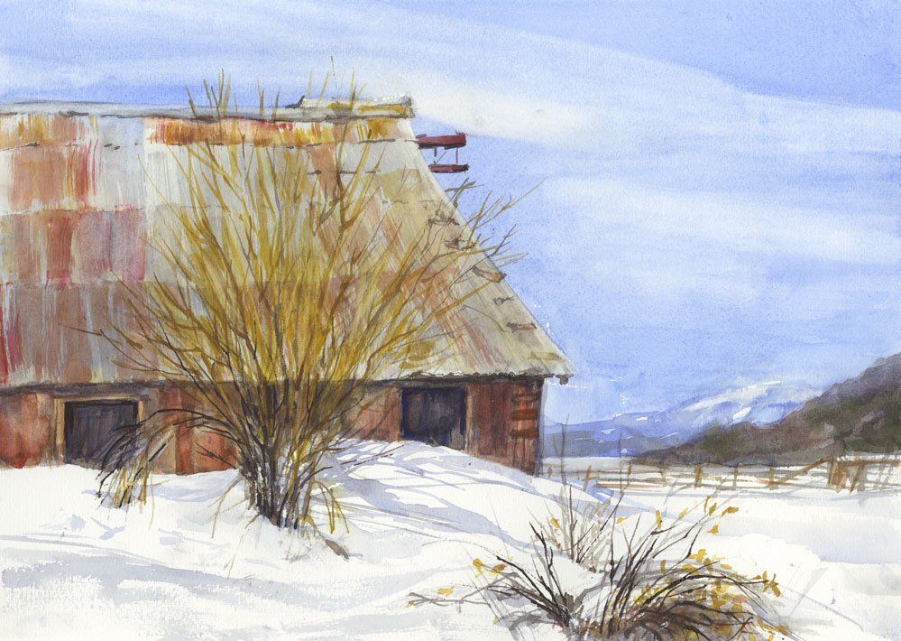 Lemon Canyon Barn with Willows by Laurie Wigham