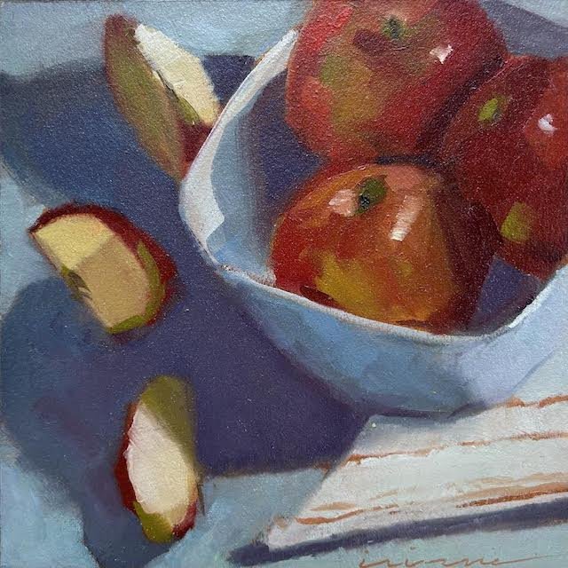 Red Apples on Blue by Barbara Irvine