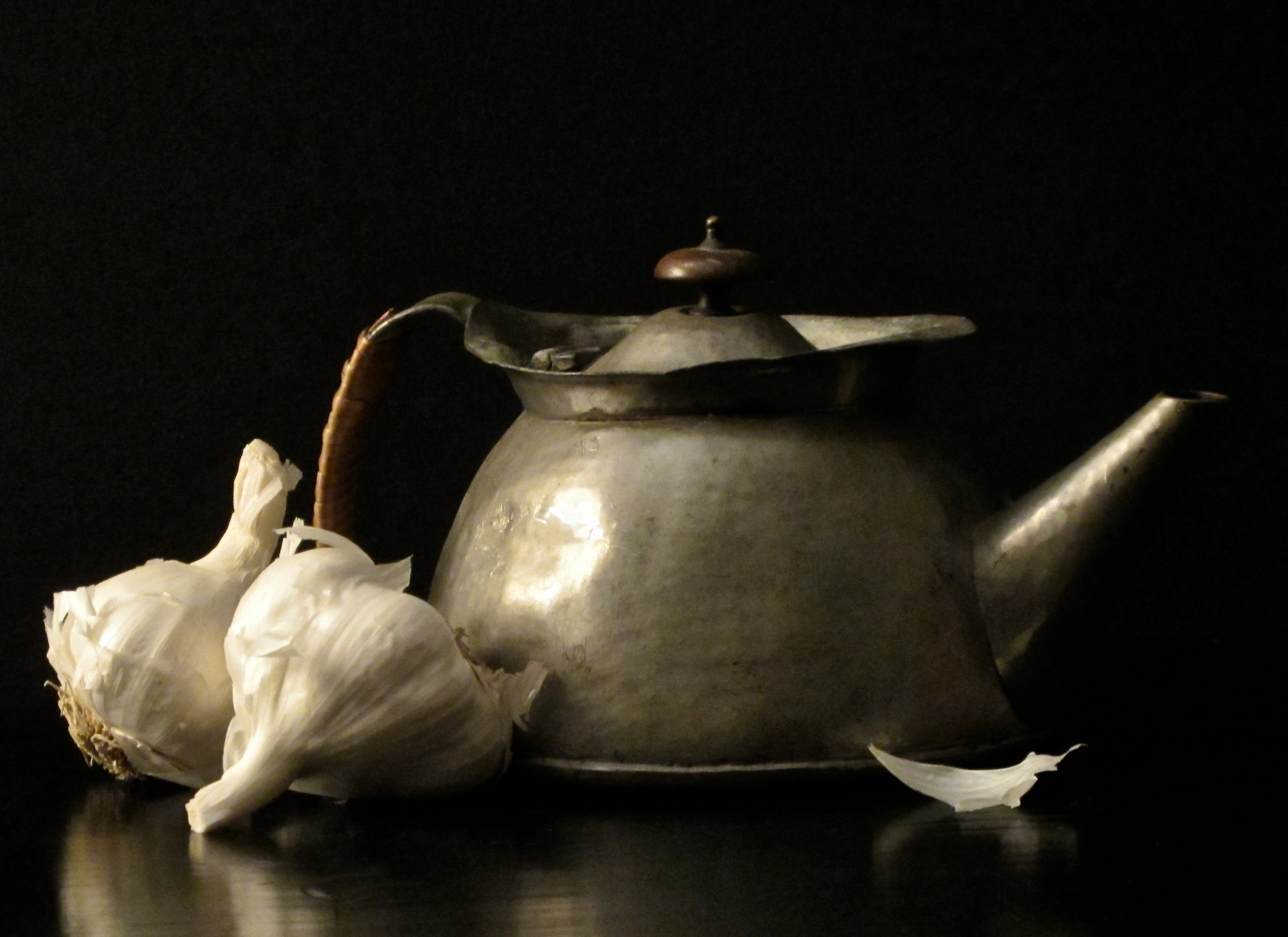 Battered Teapot and Garlic by Jeffrey Abrahams