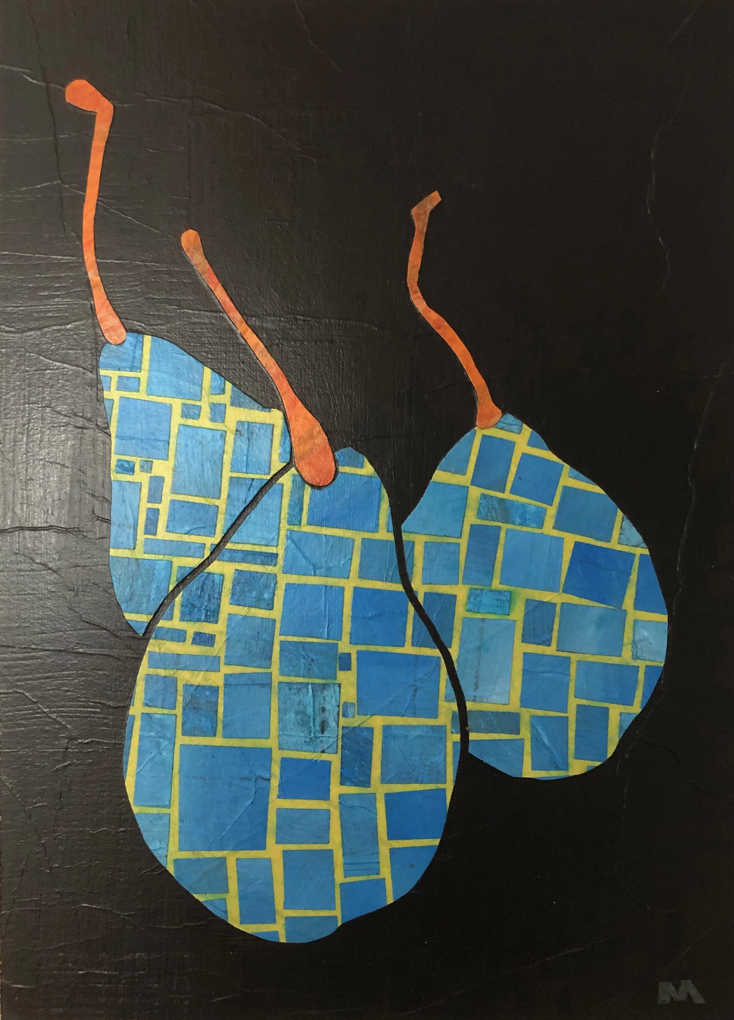 3 Mosaic Pears with Orange Stems by Miles Epstein